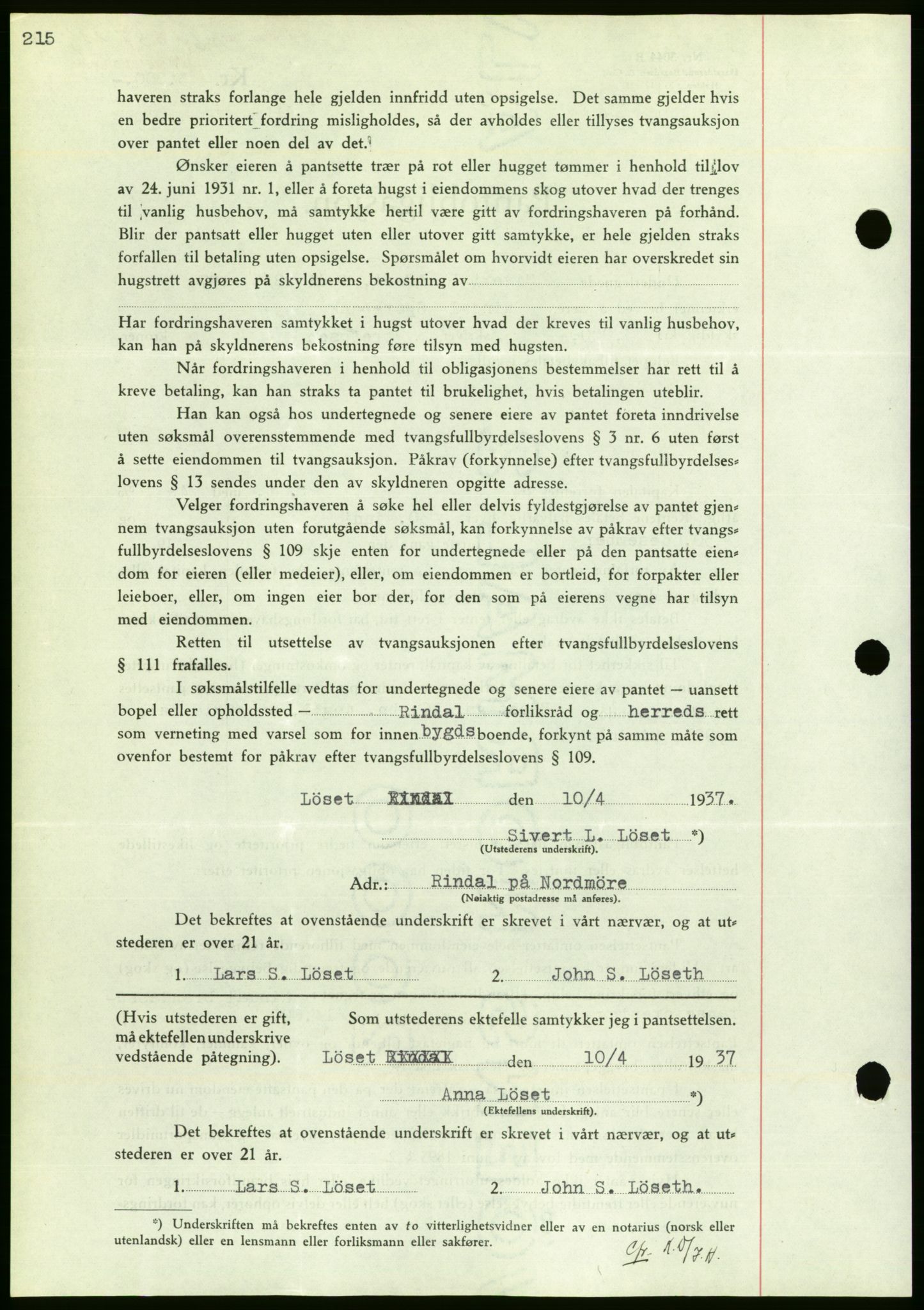 Nordmøre sorenskriveri, AV/SAT-A-4132/1/2/2Ca/L0091: Mortgage book no. B81, 1937-1937, Diary no: : 1061/1937