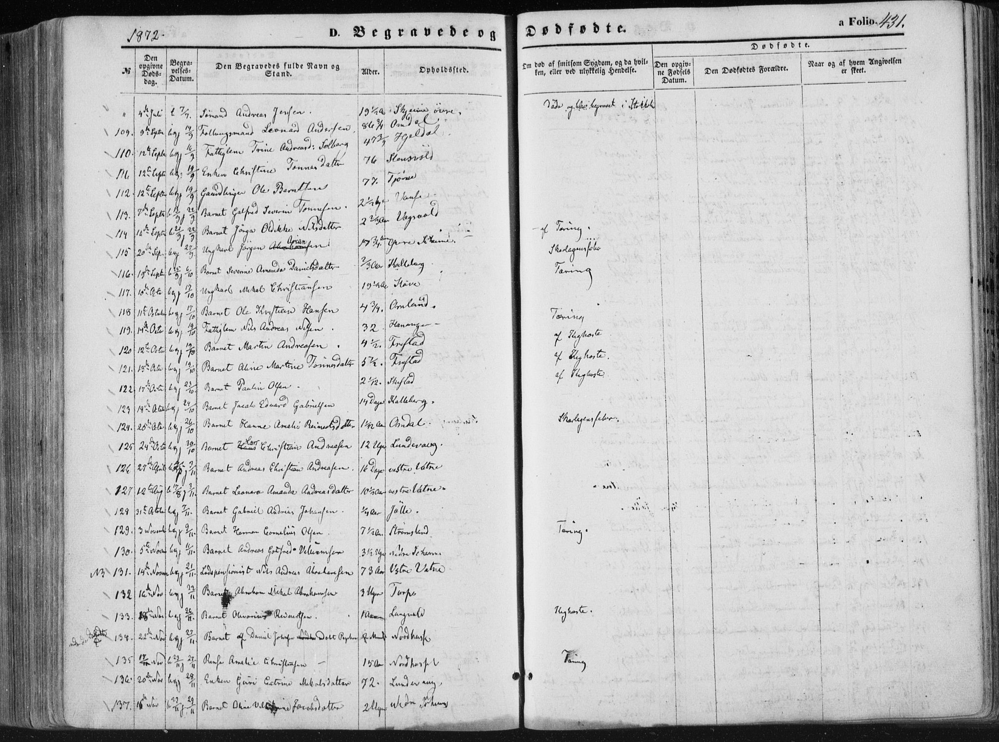 Lista sokneprestkontor, SAK/1111-0027/F/Fa/L0011: Parish register (official) no. A 11, 1861-1878, p. 431