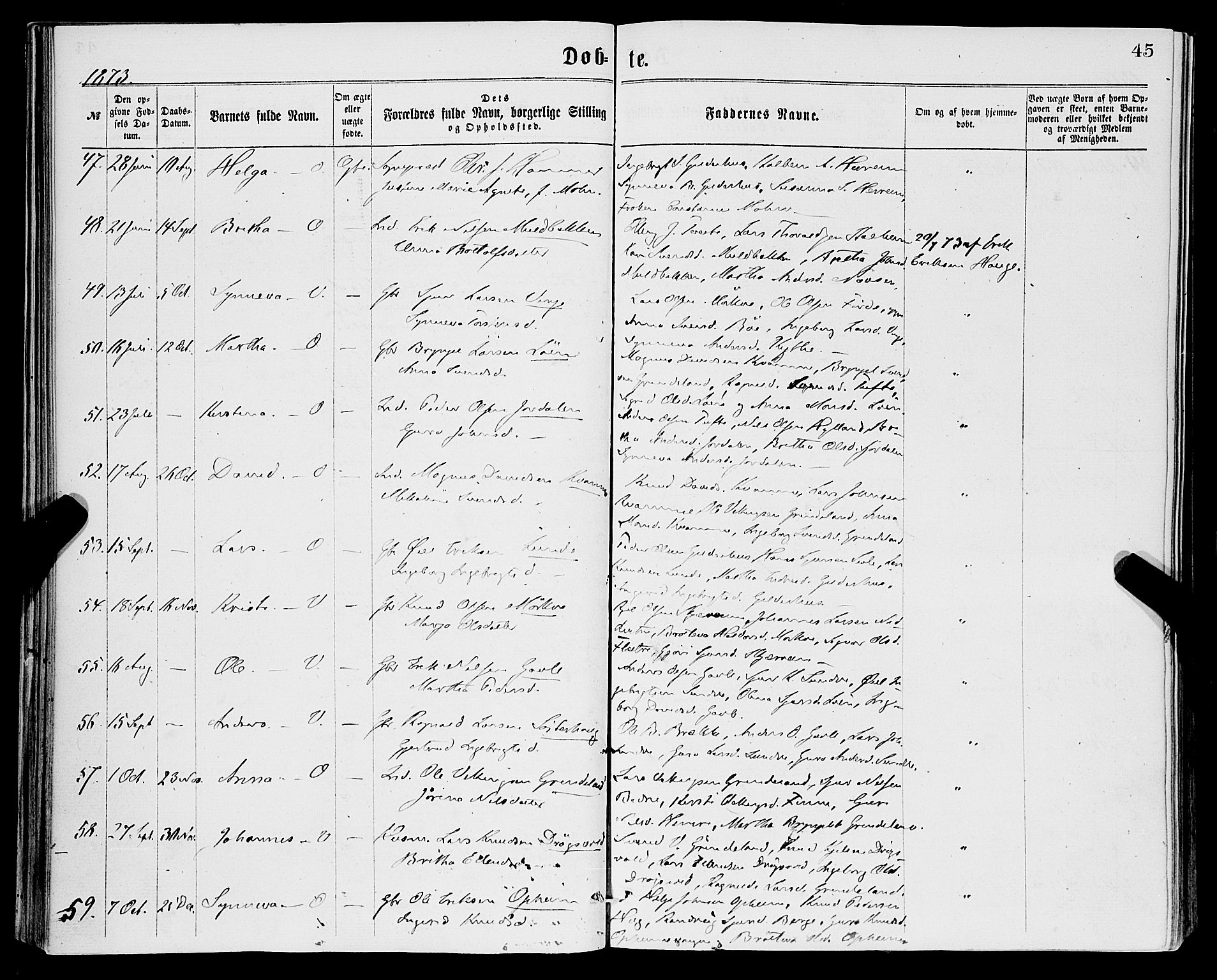 Vossestrand Sokneprestembete, SAB/A-79101/H/Haa: Parish register (official) no. A 1, 1866-1877, p. 45