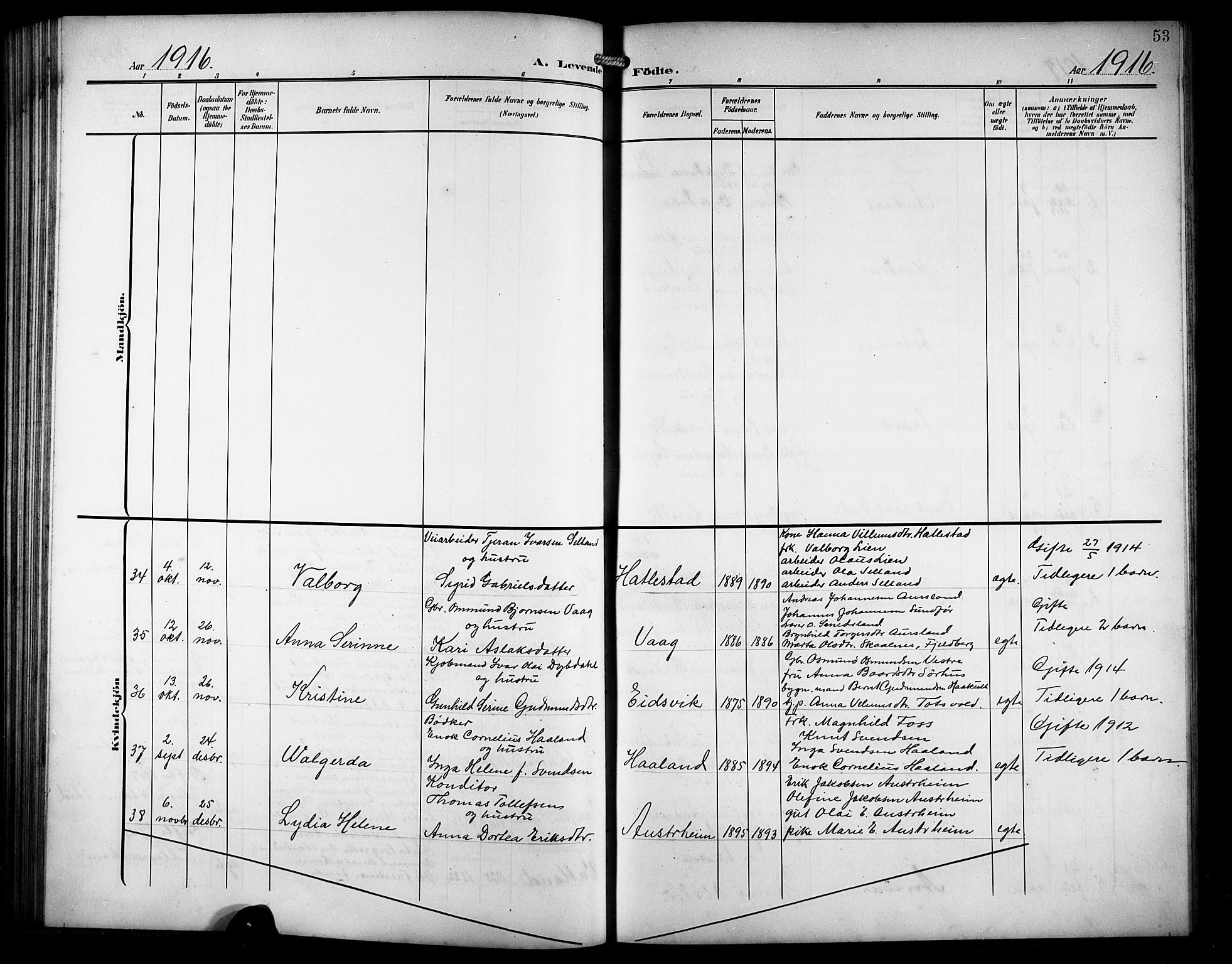 Skjold sokneprestkontor, AV/SAST-A-101847/H/Ha/Hab/L0008: Parish register (copy) no. B 8, 1906-1920, p. 53