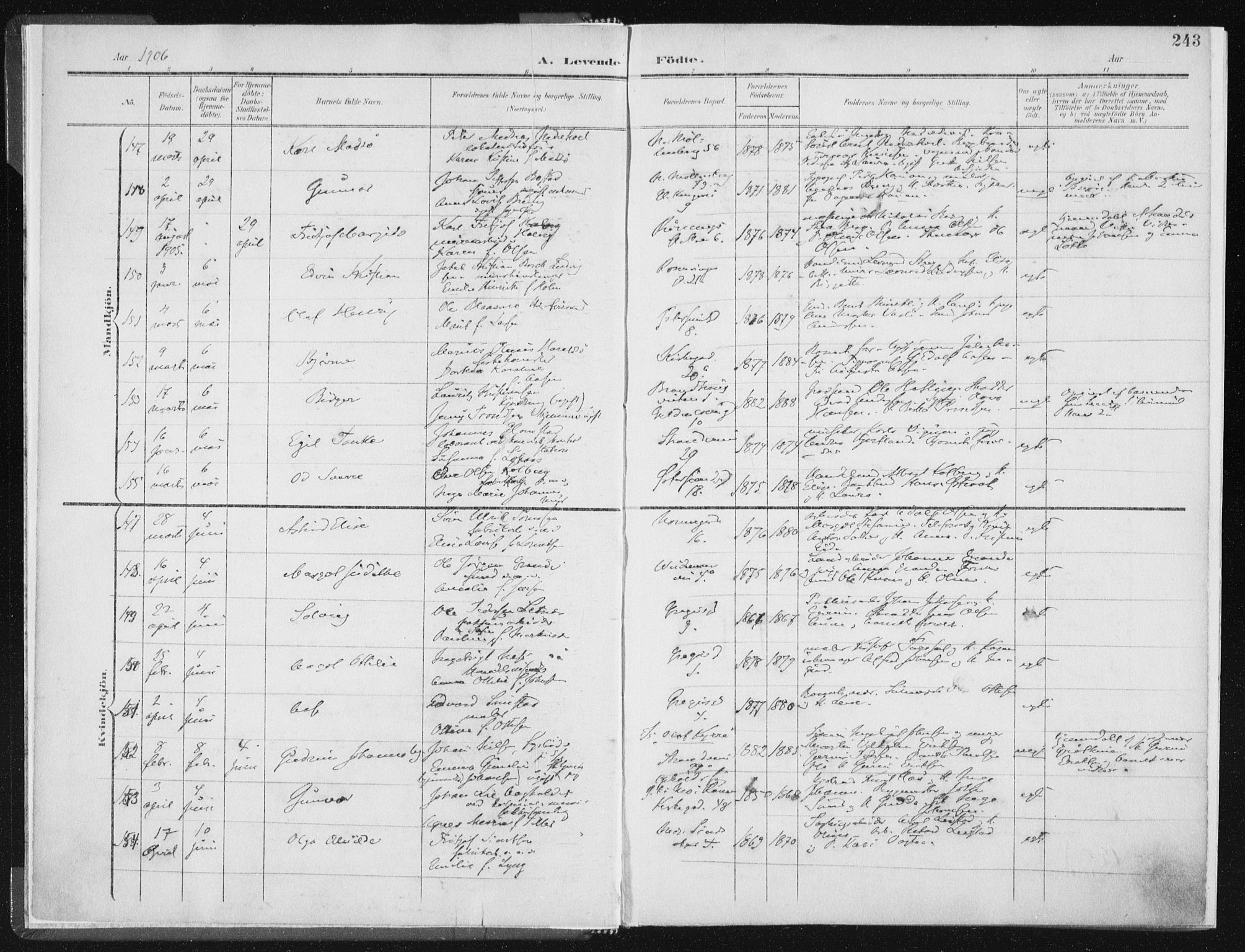 Ministerialprotokoller, klokkerbøker og fødselsregistre - Sør-Trøndelag, SAT/A-1456/604/L0200: Parish register (official) no. 604A20II, 1901-1908, p. 243