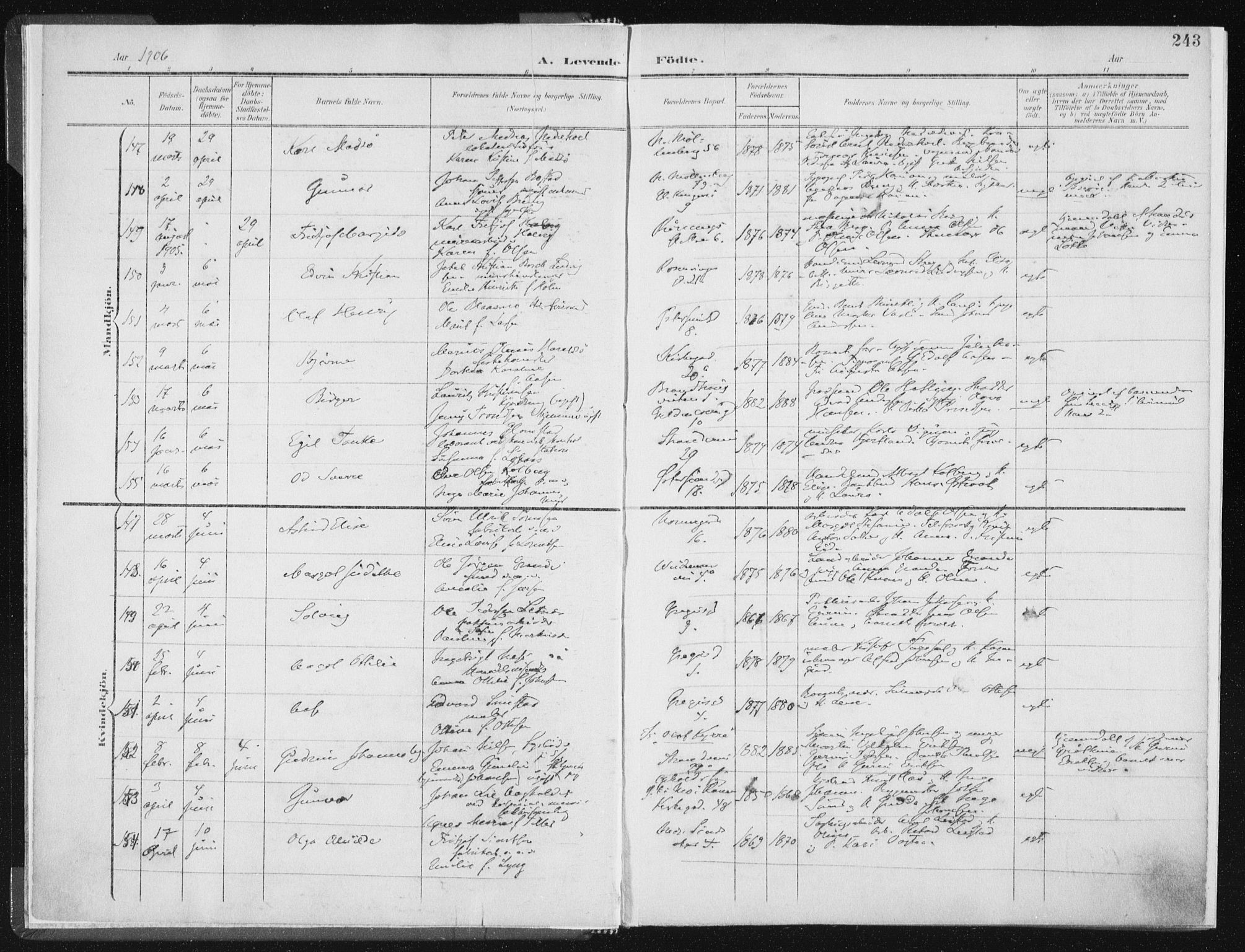 Ministerialprotokoller, klokkerbøker og fødselsregistre - Sør-Trøndelag, AV/SAT-A-1456/604/L0200: Parish register (official) no. 604A20II, 1901-1908, p. 243