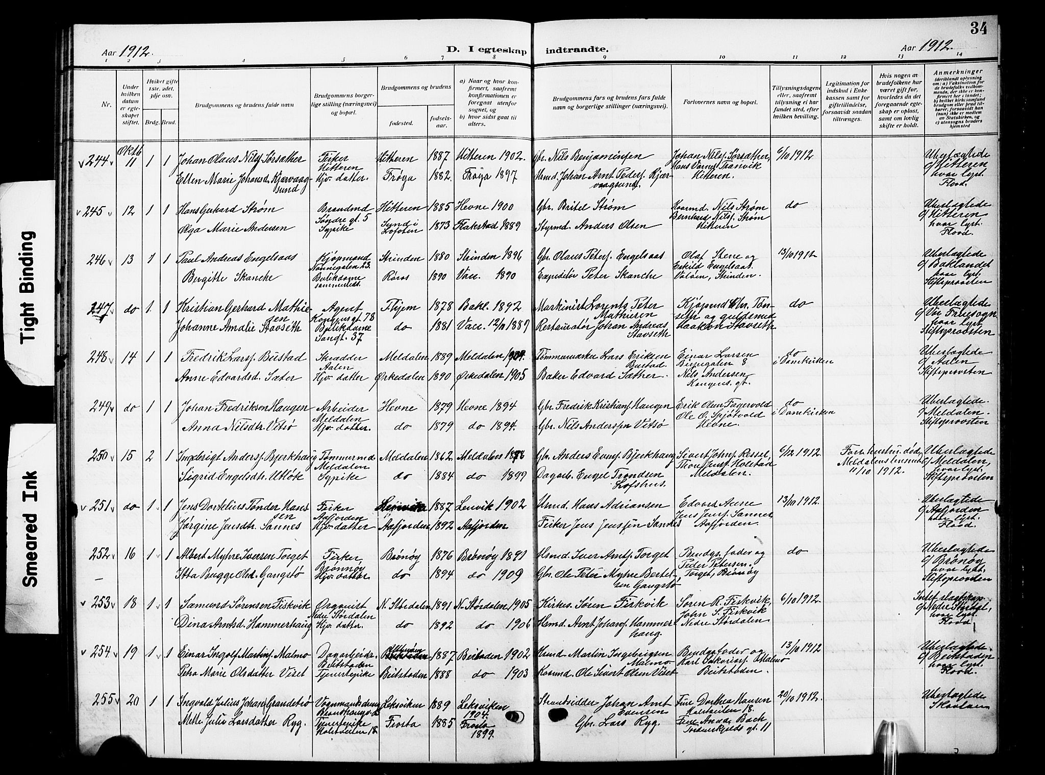 Ministerialprotokoller, klokkerbøker og fødselsregistre - Sør-Trøndelag, SAT/A-1456/601/L0097: Parish register (copy) no. 601C15, 1911-1921, p. 34