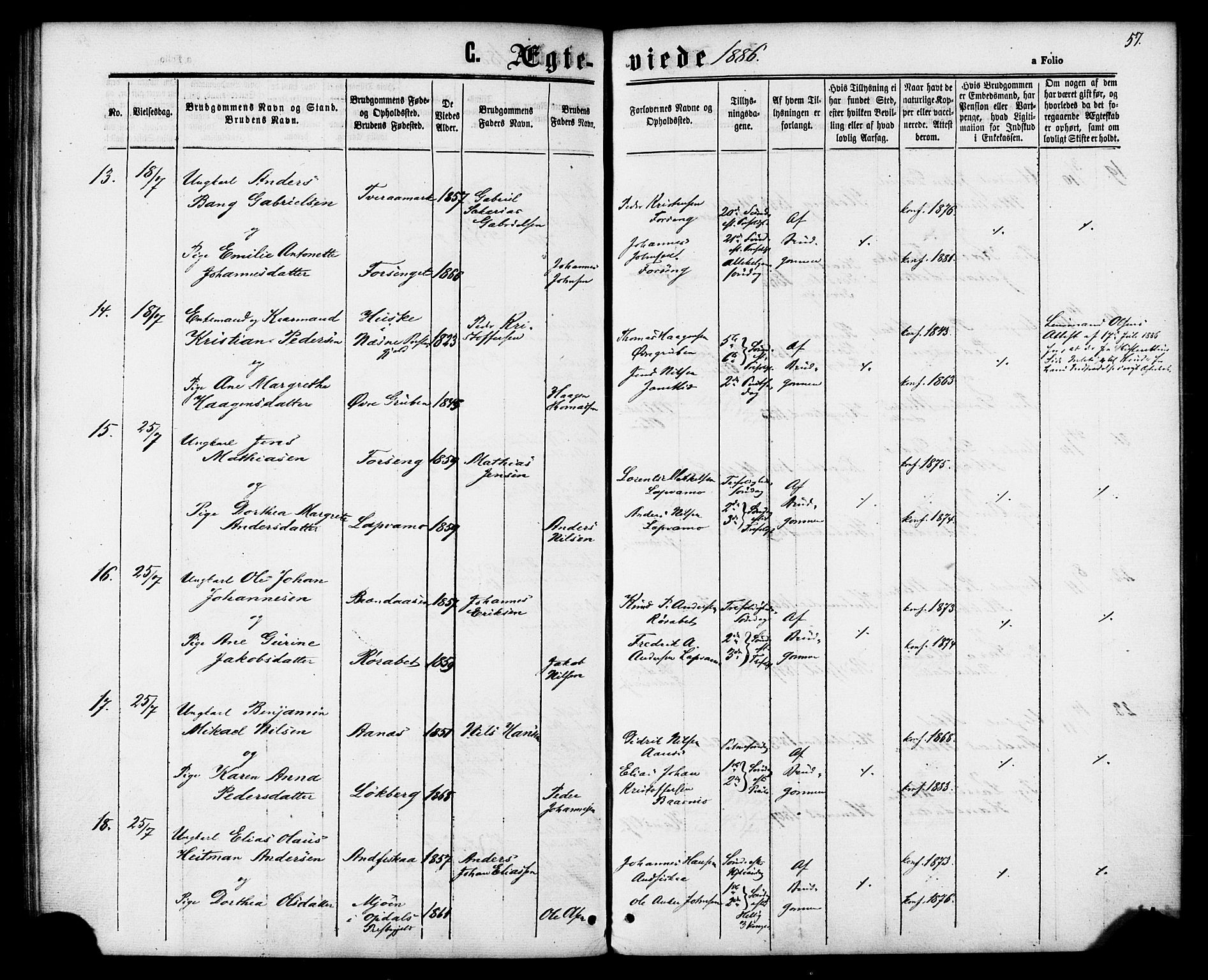 Ministerialprotokoller, klokkerbøker og fødselsregistre - Nordland, AV/SAT-A-1459/827/L0395: Parish register (official) no. 827A07, 1864-1886, p. 57