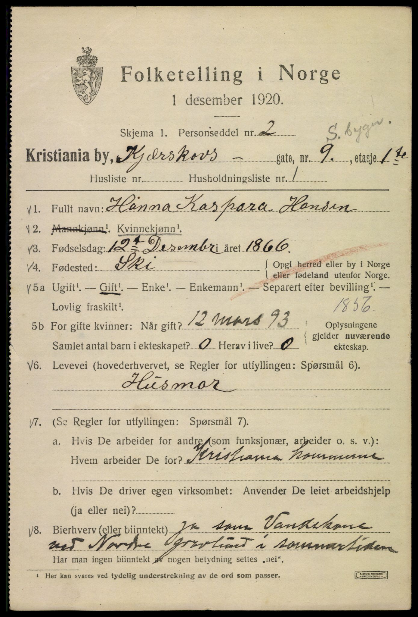 SAO, 1920 census for Kristiania, 1920, p. 340943