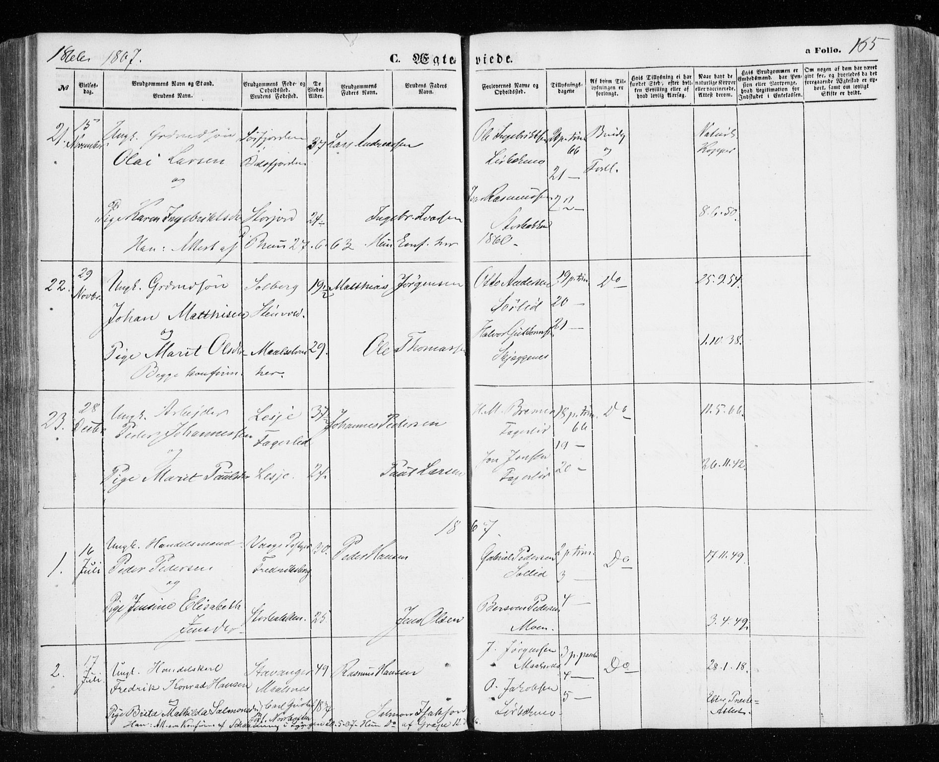 Målselv sokneprestembete, SATØ/S-1311/G/Ga/Gaa/L0004kirke: Parish register (official) no. 4, 1863-1872, p. 165