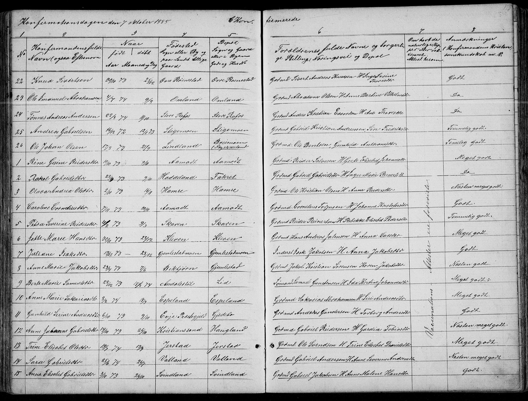 Kvinesdal sokneprestkontor, SAK/1111-0026/F/Fb/Fbb/L0002: Parish register (copy) no. B 2, 1873-1897, p. 175