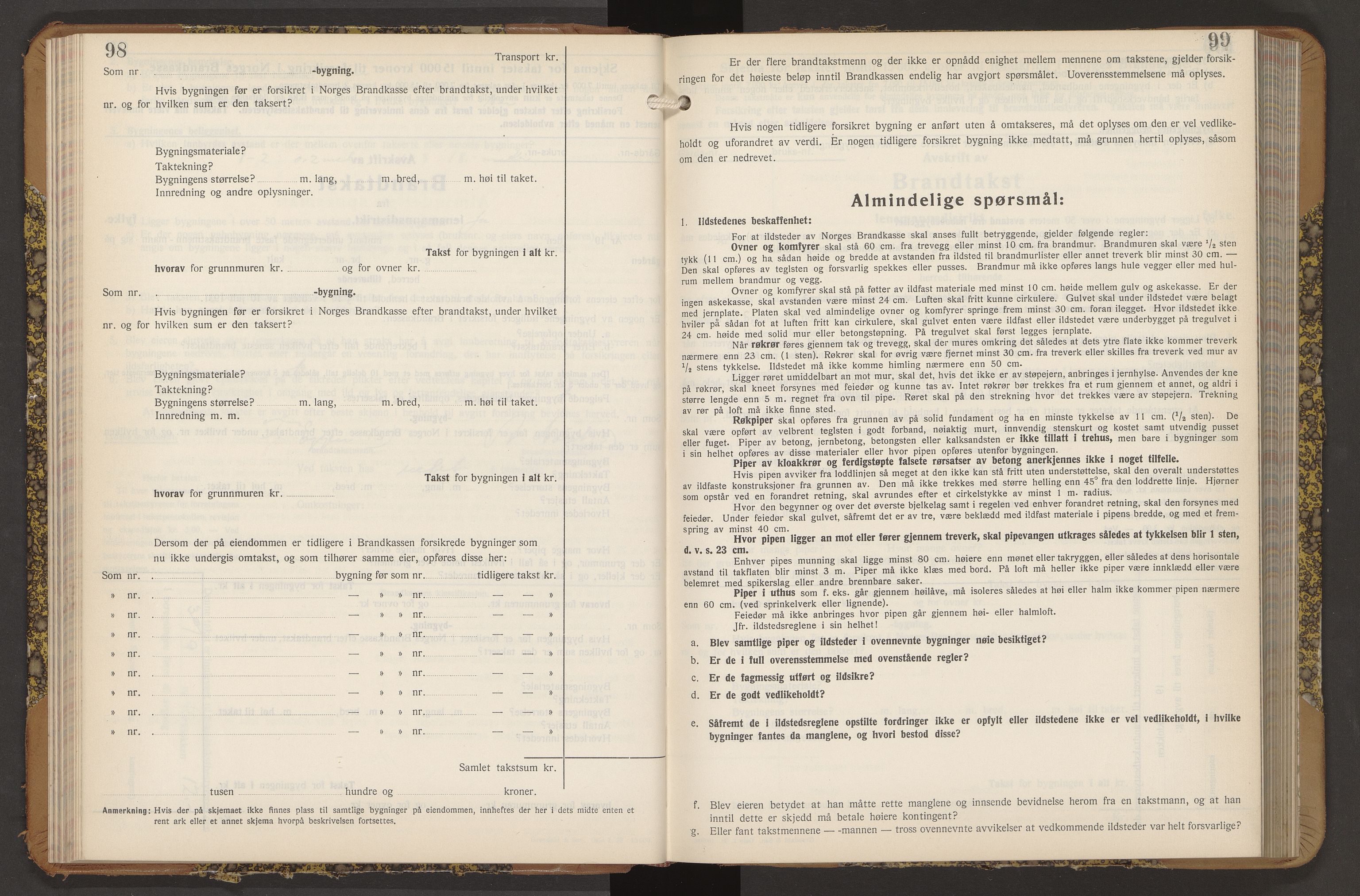 Norges Brannkasse Strinda, AV/SAT-A-5516/Fb/L0009: Branntakstprotokoll, 1940-1946, p. 98-99