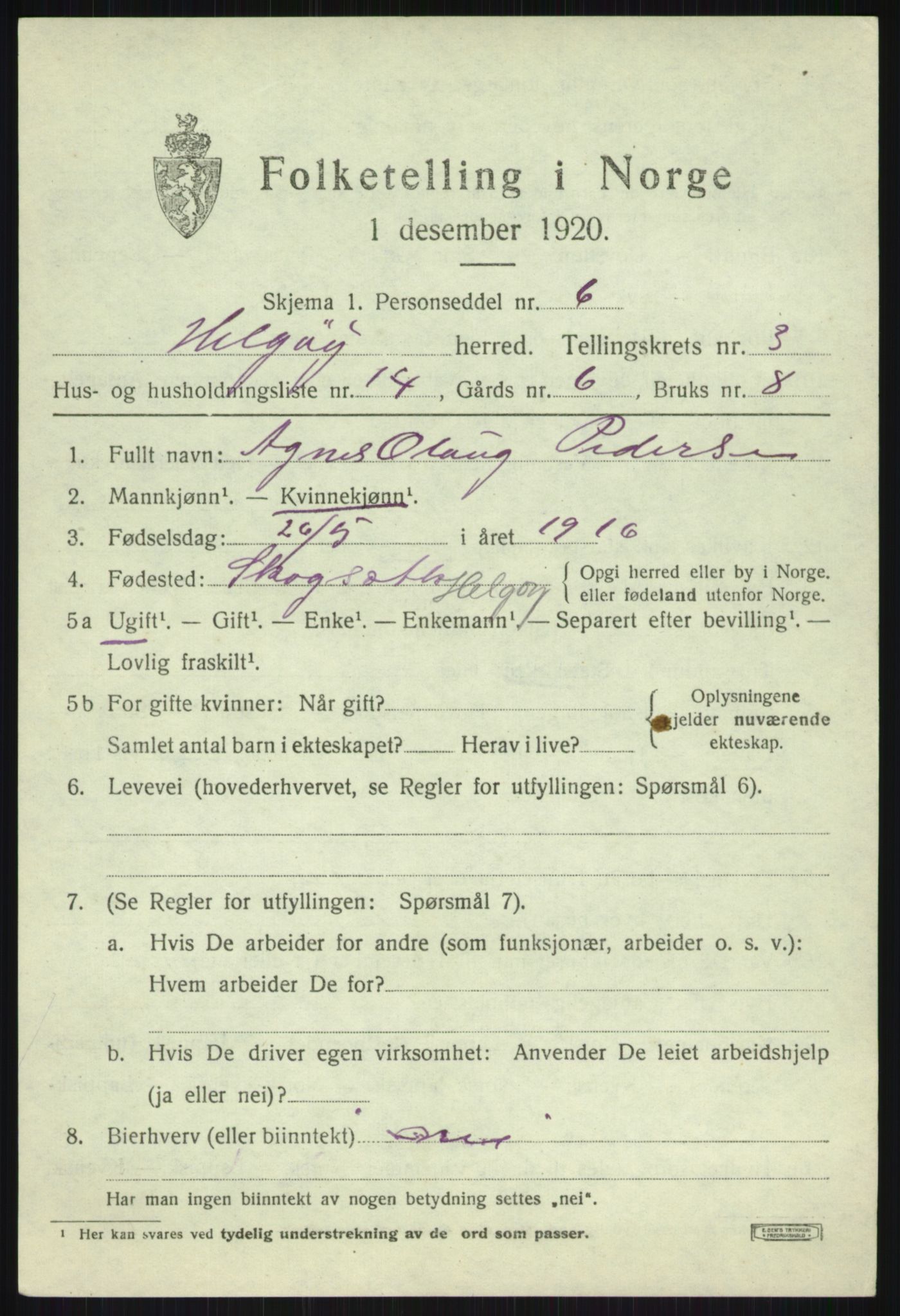 SATØ, 1920 census for Helgøy, 1920, p. 1573