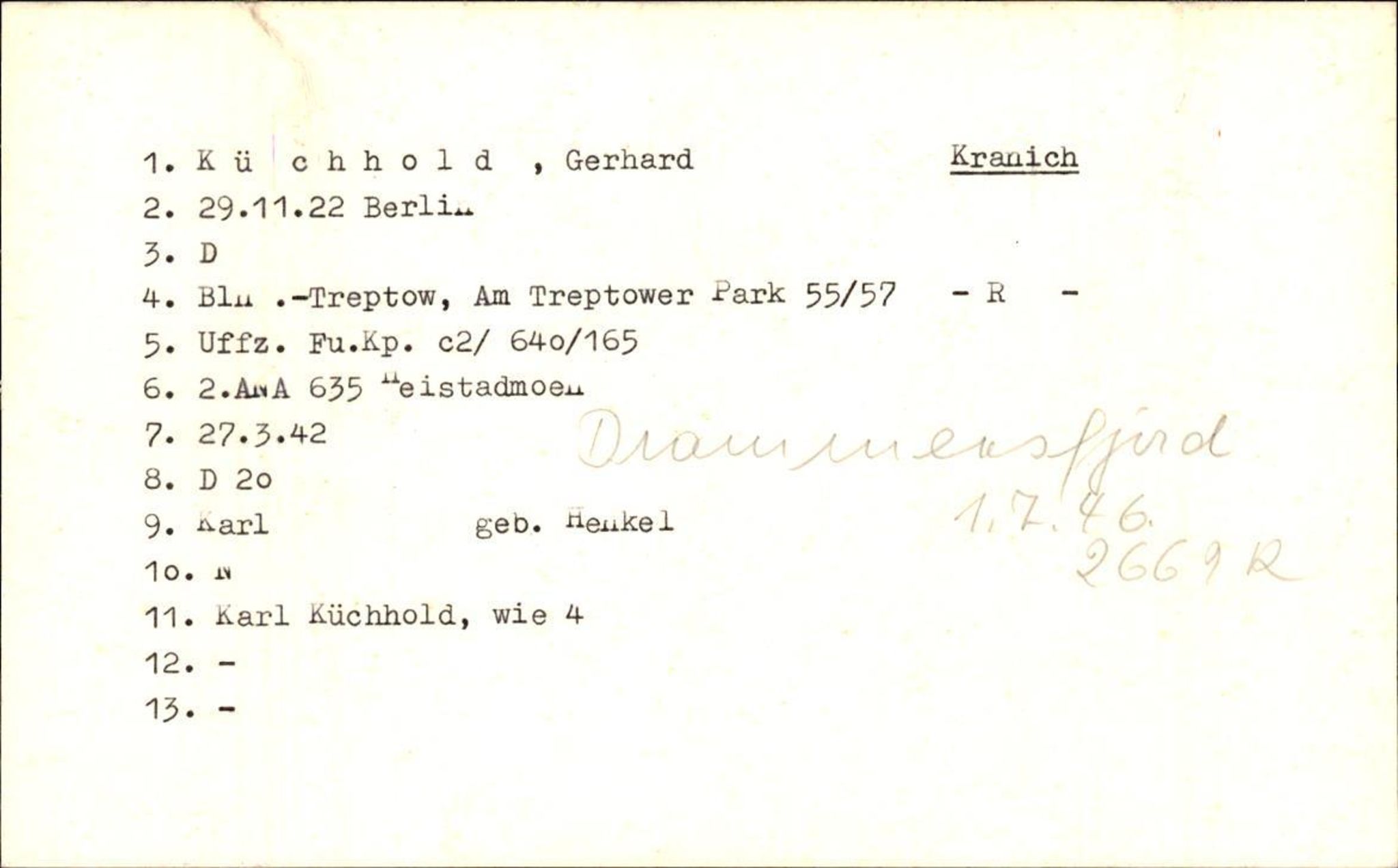 Hjemsendte tyskere , RA/RAFA-6487/D/Db/L0017: Küchler-Liedkte, 1945-1947, p. 1