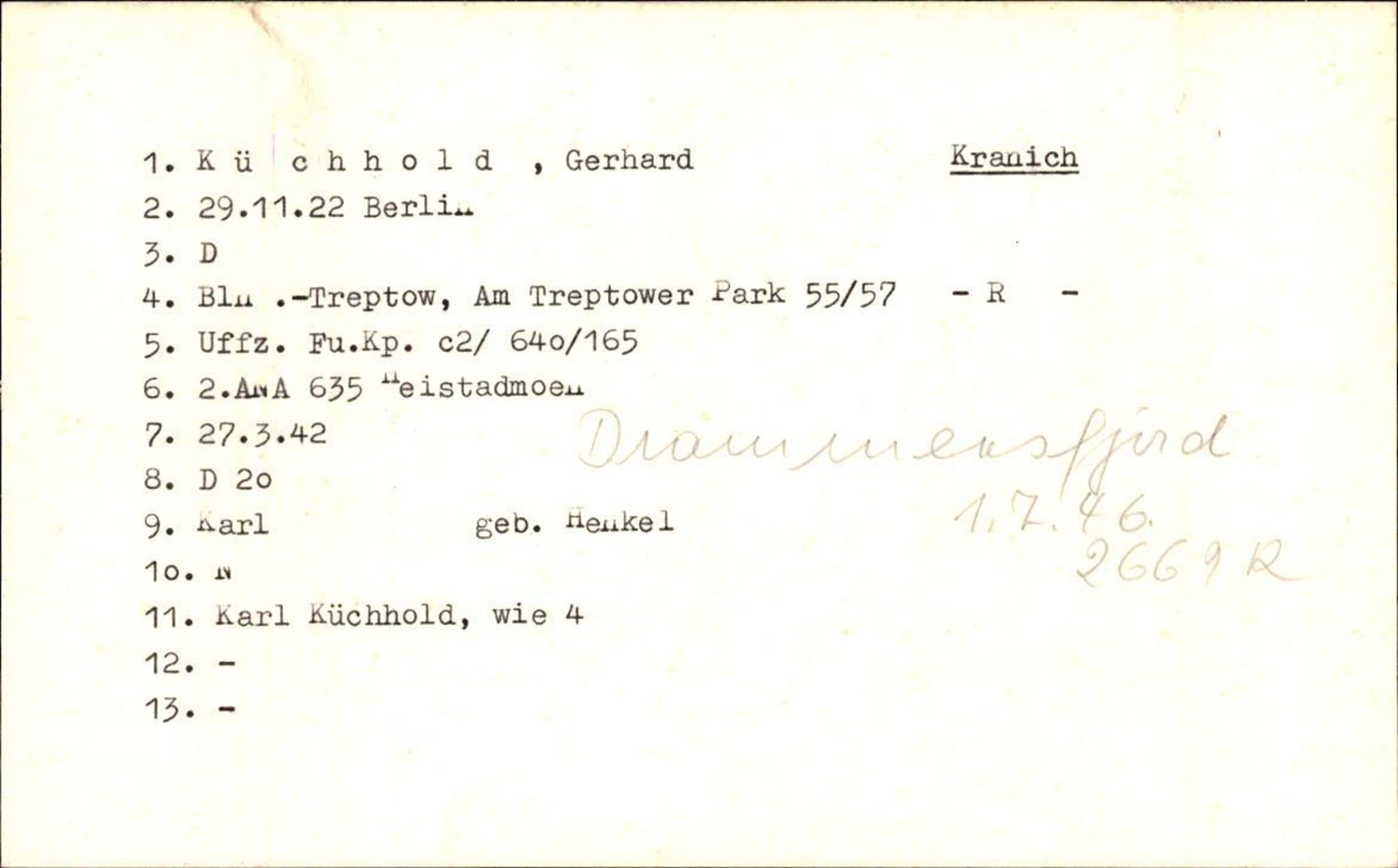 Hjemsendte tyskere , AV/RA-RAFA-6487/D/Db/L0017: Küchler-Liedkte, 1945-1947, p. 1