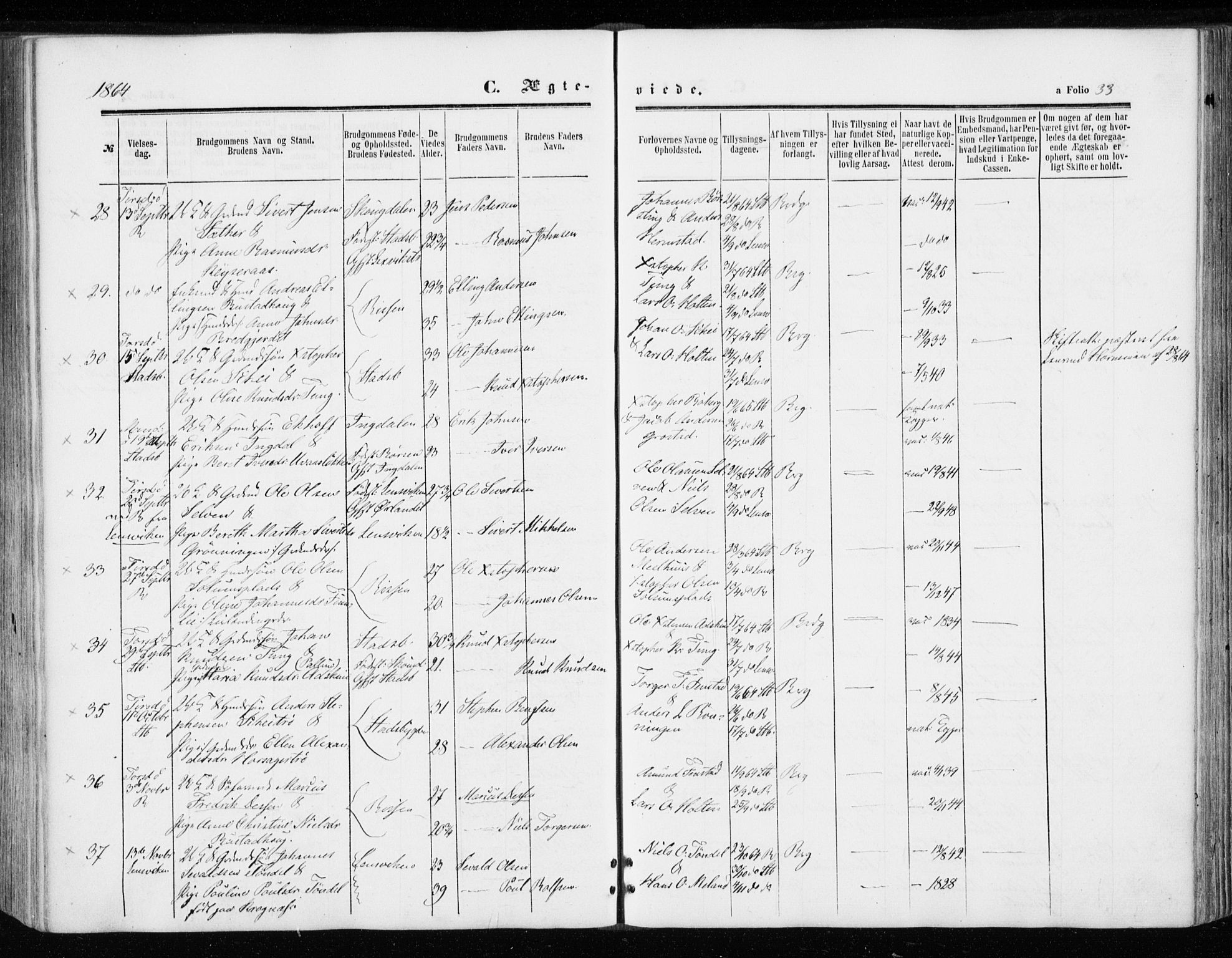Ministerialprotokoller, klokkerbøker og fødselsregistre - Sør-Trøndelag, SAT/A-1456/646/L0612: Parish register (official) no. 646A10, 1858-1869, p. 33