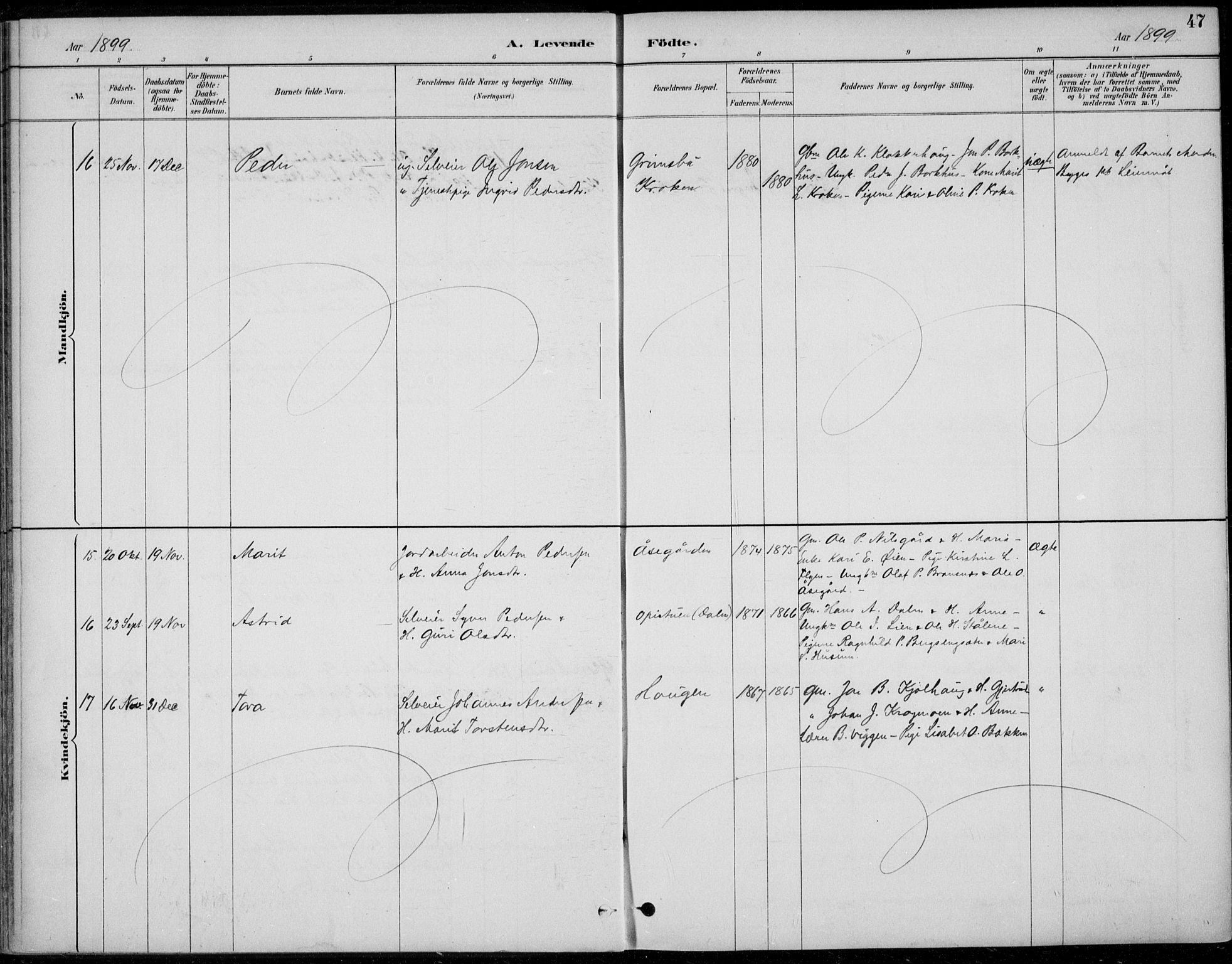 Alvdal prestekontor, SAH/PREST-060/H/Ha/Haa/L0003: Parish register (official) no. 3, 1886-1912, p. 47
