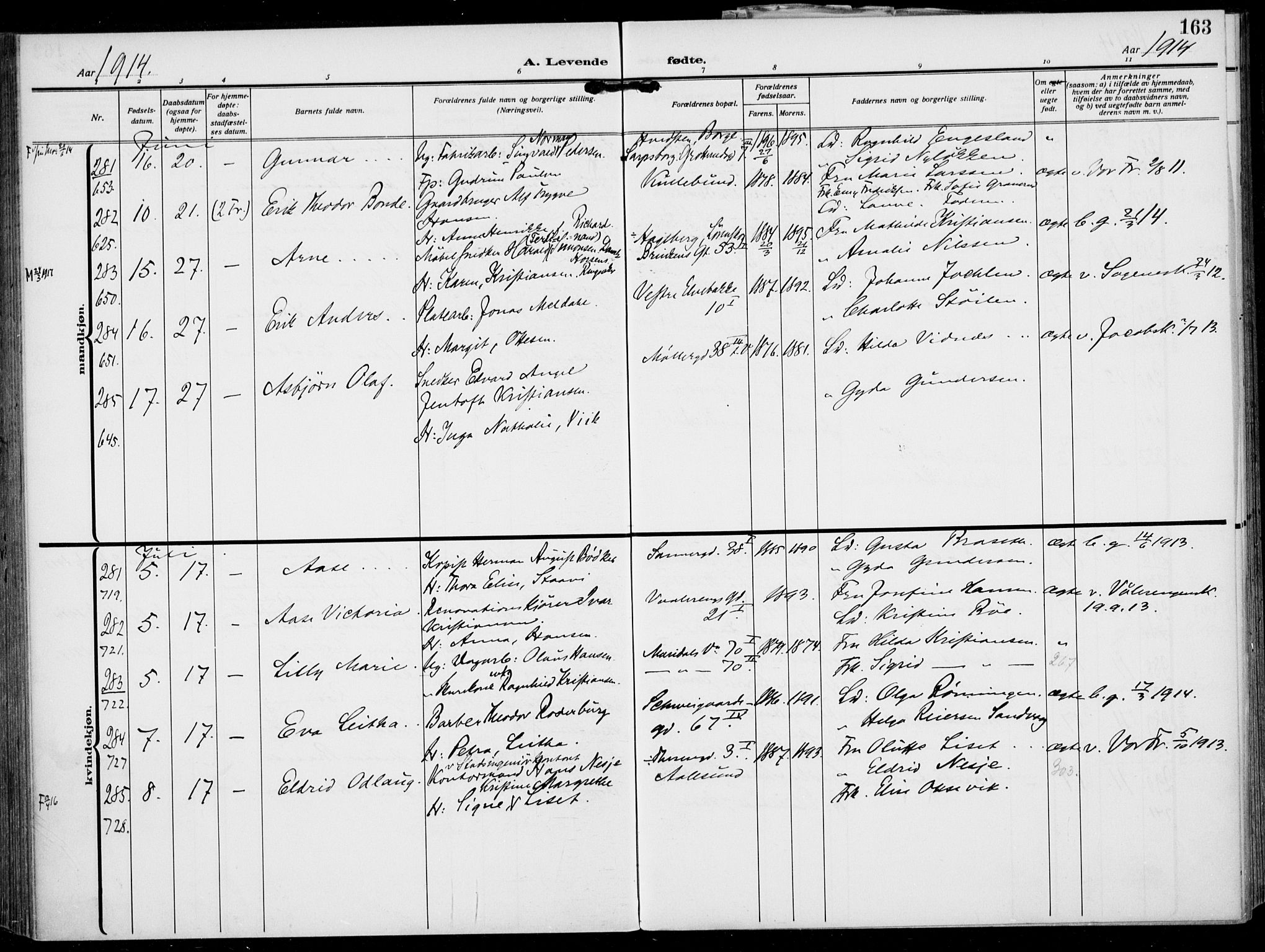 Rikshospitalet prestekontor Kirkebøker, SAO/A-10309b/F/L0015: Parish register (official) no. 15, 1913-1915, p. 163
