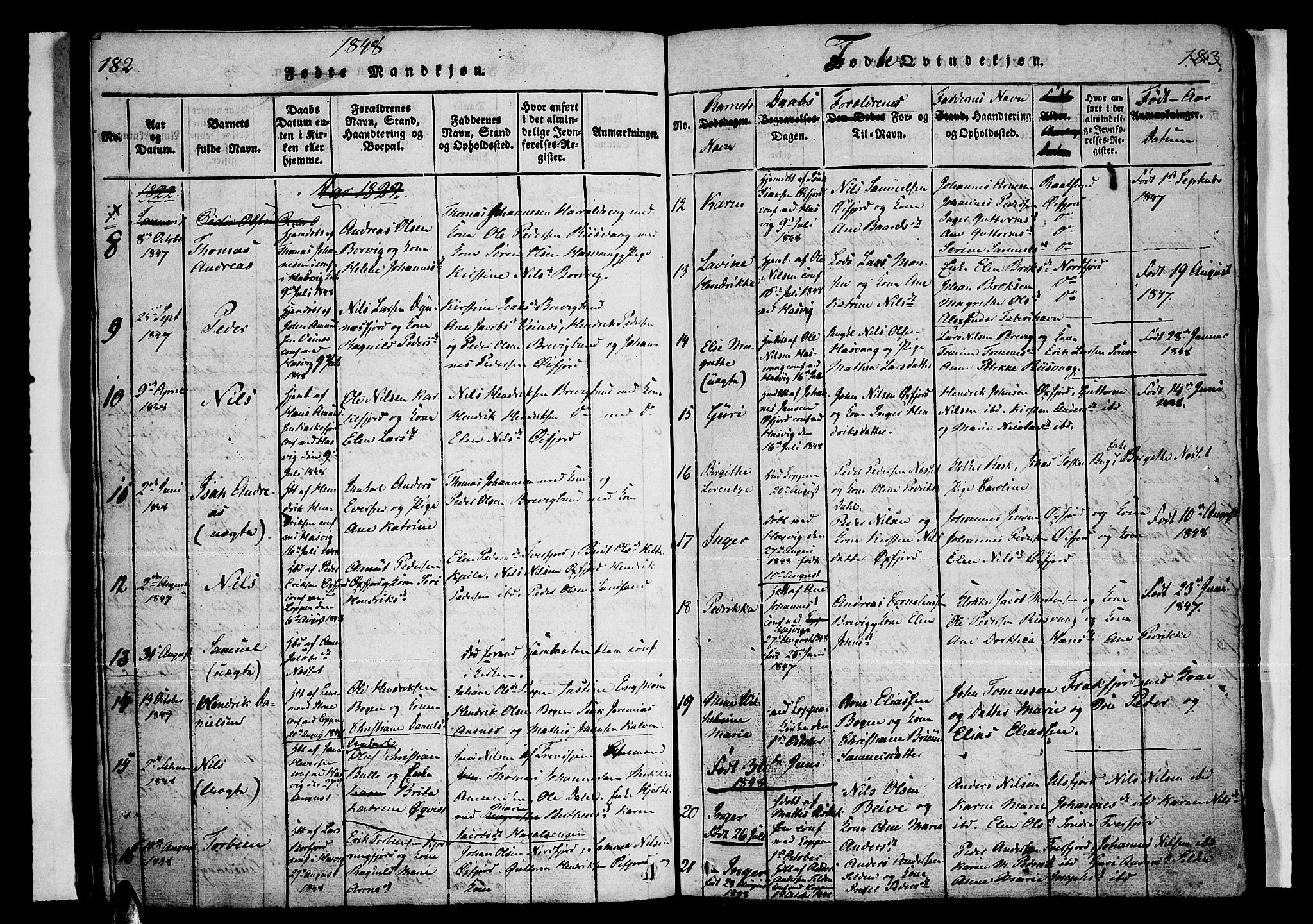 Loppa sokneprestkontor, SATØ/S-1339/H/Ha/L0003kirke: Parish register (official) no. 3, 1820-1848, p. 182-183