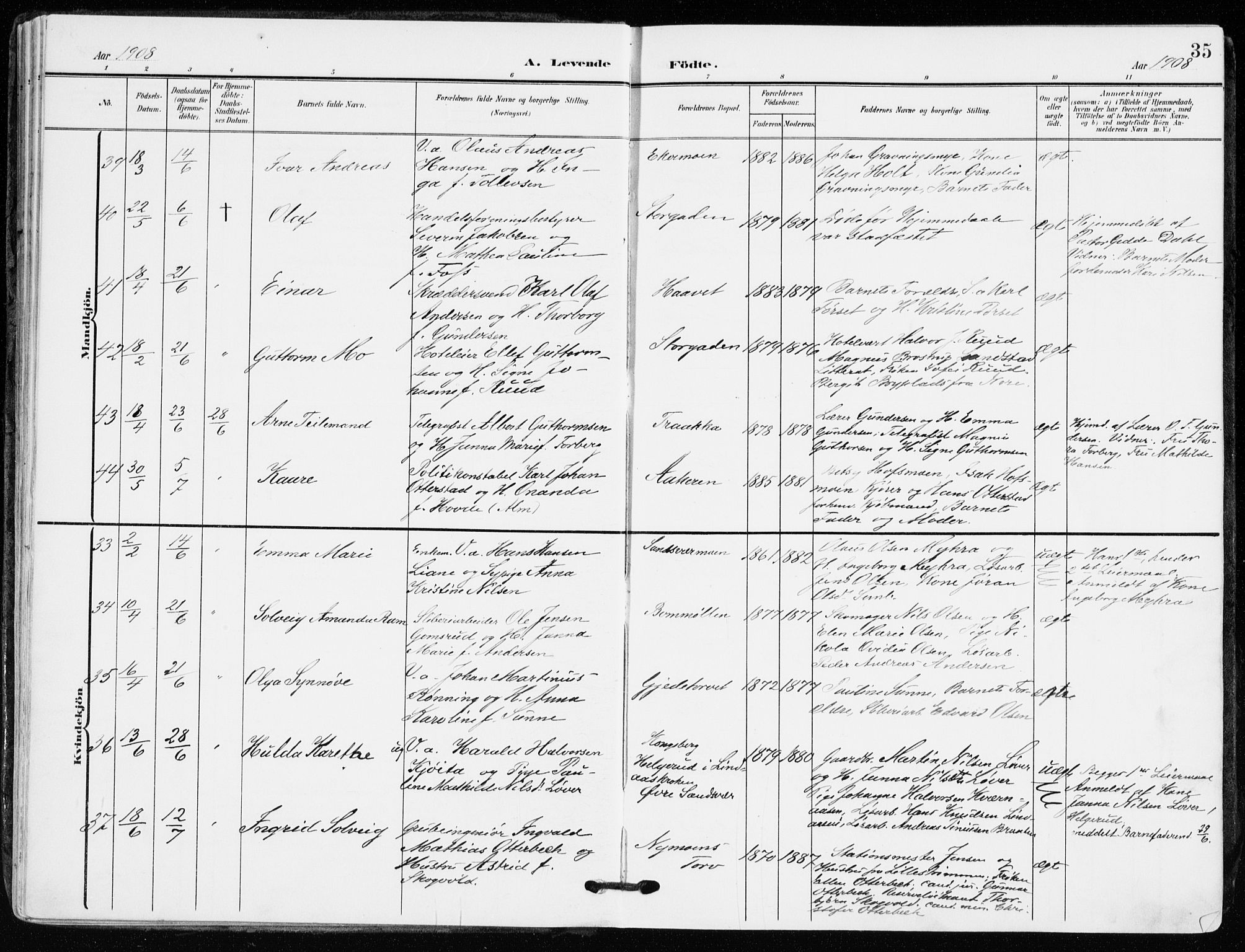 Kongsberg kirkebøker, AV/SAKO-A-22/F/Fb/L0004: Parish register (official) no. II 4, 1906-1918, p. 35