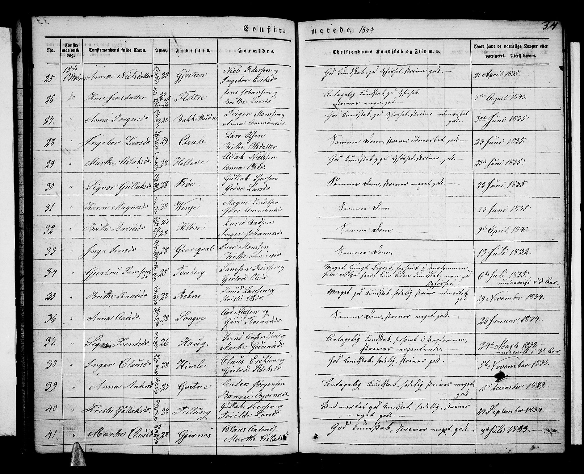 Voss sokneprestembete, AV/SAB-A-79001/H/Haa: Parish register (official) no. A 14, 1837-1847, p. 34