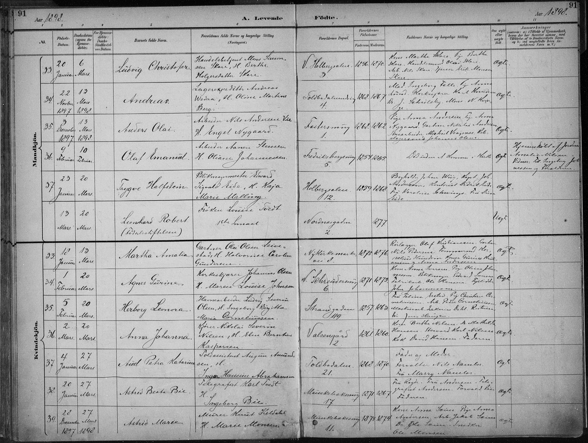 Nykirken Sokneprestembete, AV/SAB-A-77101/H/Haa/L0018: Parish register (official) no. B 6, 1895-1903, p. 91