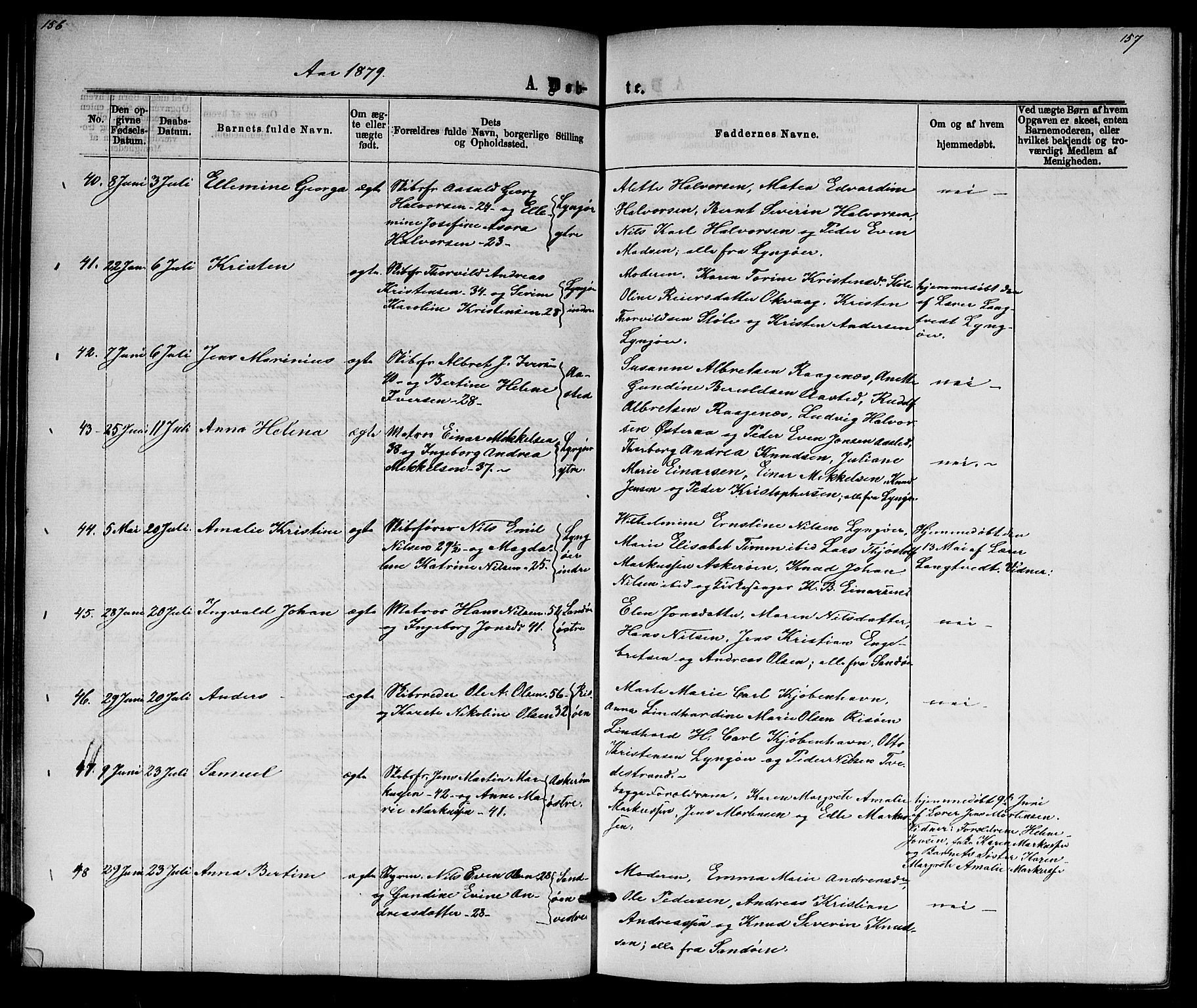 Dypvåg sokneprestkontor, AV/SAK-1111-0007/F/Fb/Fba/L0012: Parish register (copy) no. B 12, 1872-1886, p. 156-157