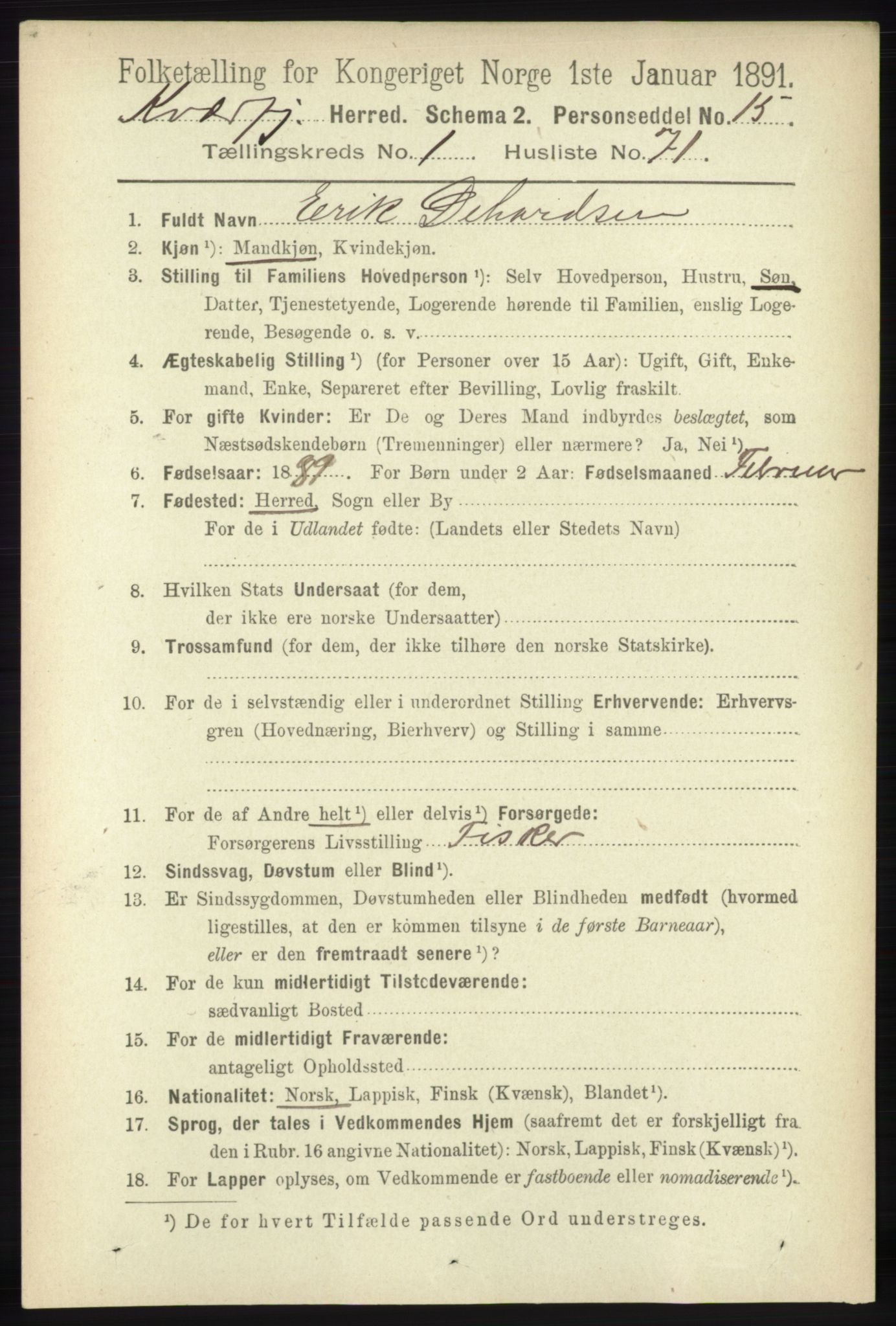 RA, 1891 census for 1911 Kvæfjord, 1891, p. 611