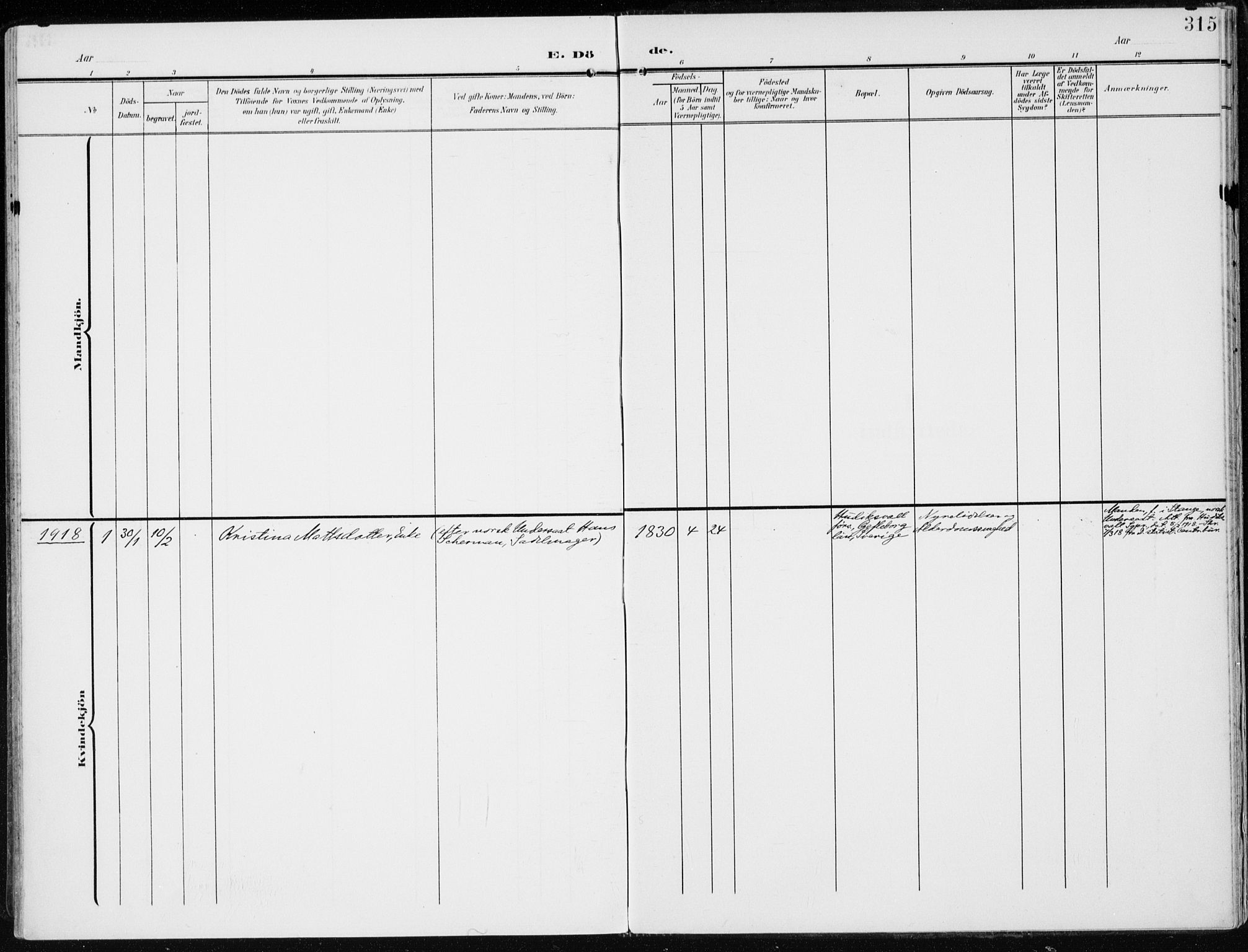 Stange prestekontor, AV/SAH-PREST-002/K/L0024: Parish register (official) no. 24, 1906-1922, p. 315