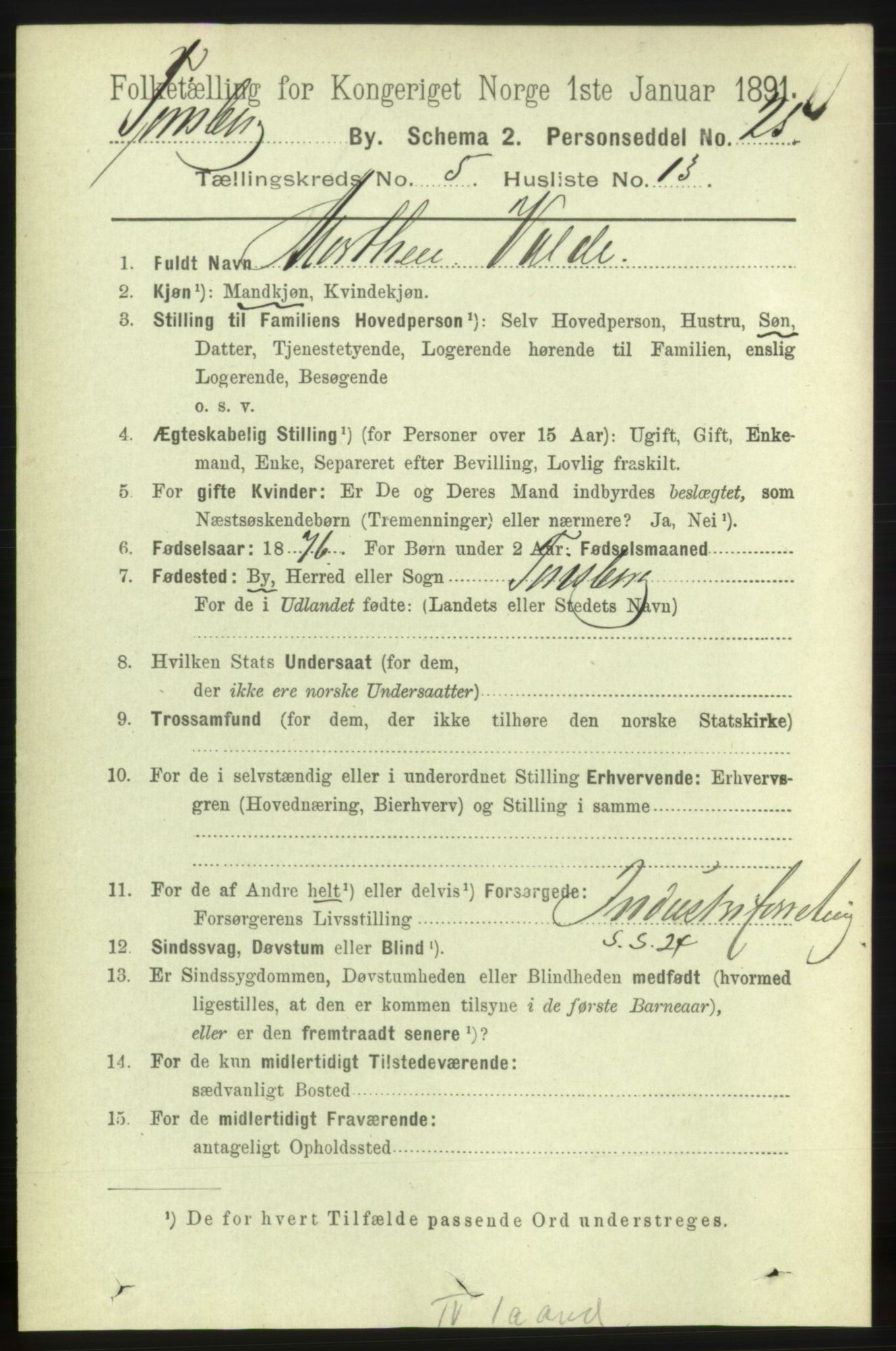 RA, 1891 census for 0705 Tønsberg, 1891, p. 2442