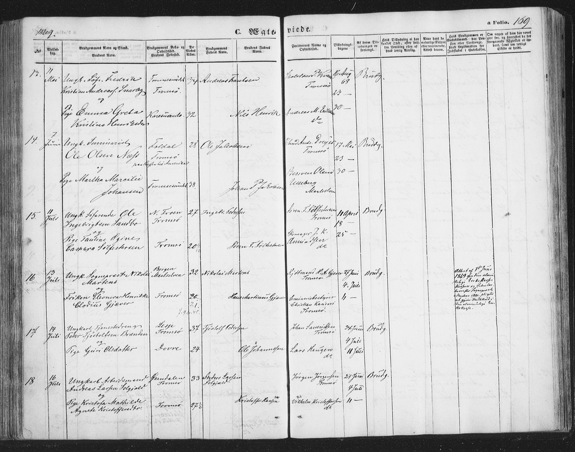 Tromsø sokneprestkontor/stiftsprosti/domprosti, SATØ/S-1343/G/Ga/L0012kirke: Parish register (official) no. 12, 1865-1871, p. 169