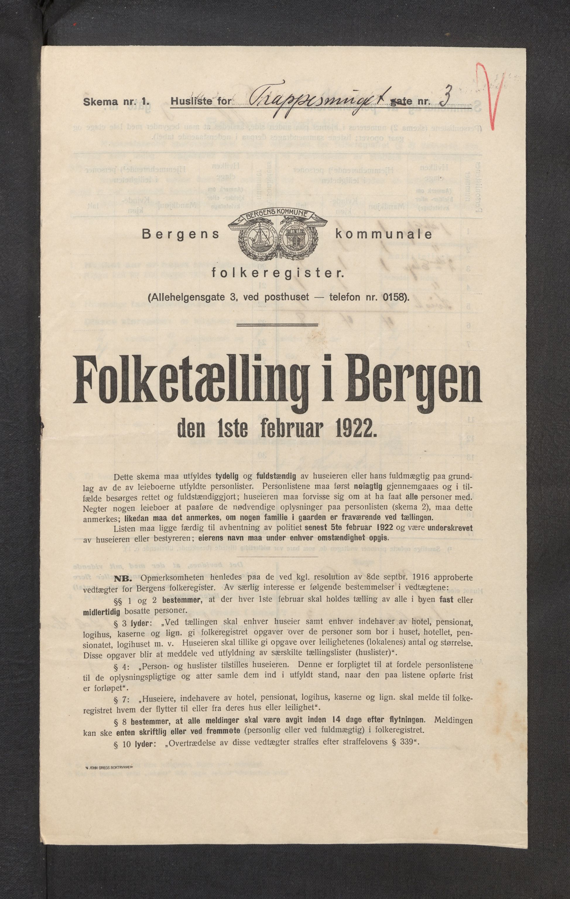 SAB, Municipal Census 1922 for Bergen, 1922, p. 44963