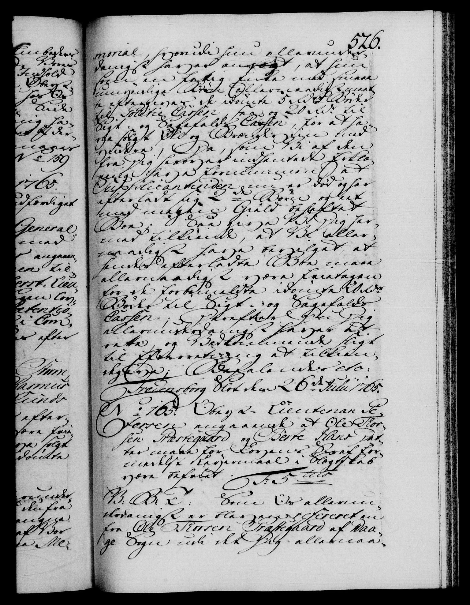 Danske Kanselli 1572-1799, AV/RA-EA-3023/F/Fc/Fca/Fcab/L0037: Norske tegnelser, 1762-1766, p. 526a