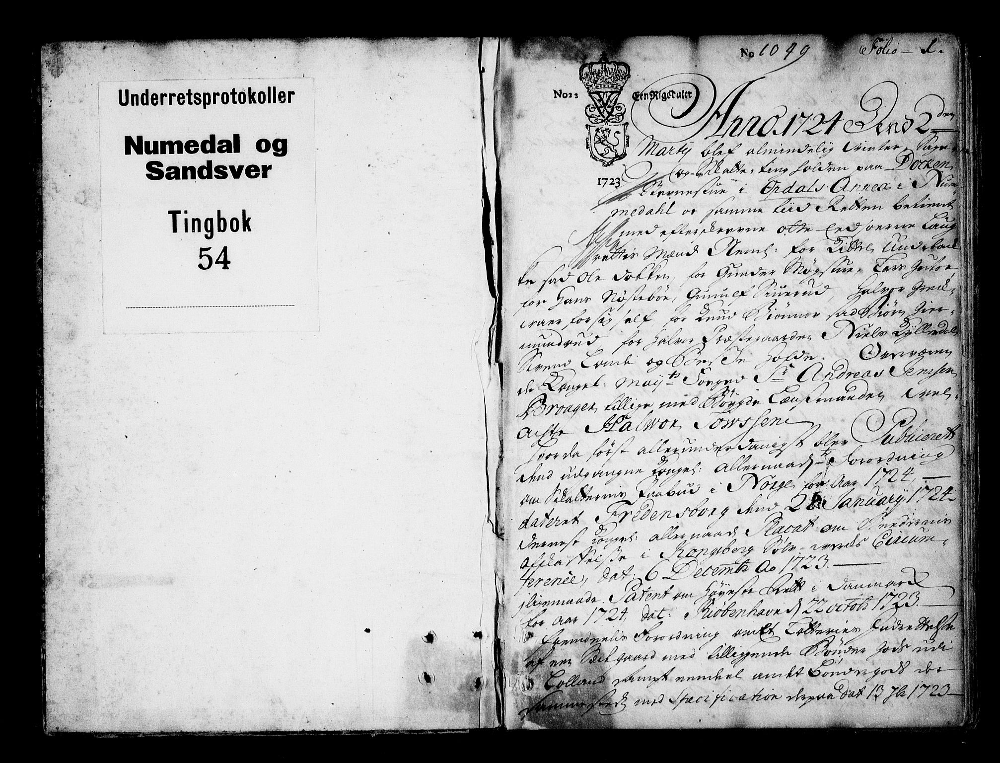 Numedal og Sandsvær sorenskriveri, SAKO/A-128/F/Fa/Faa/L0054: Tingbøker, 1724, p. 0b-1a