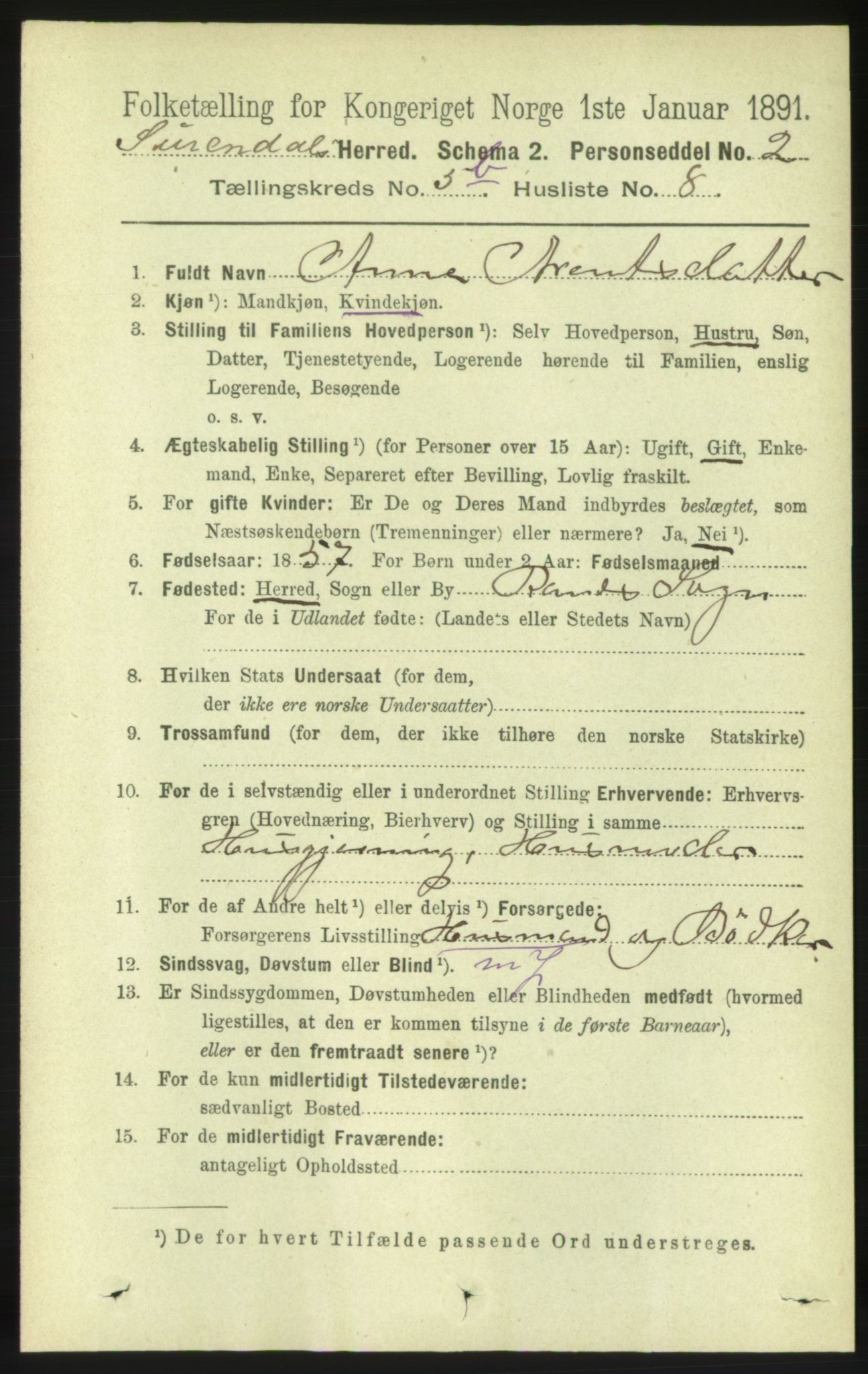 RA, 1891 census for 1566 Surnadal, 1891, p. 1542