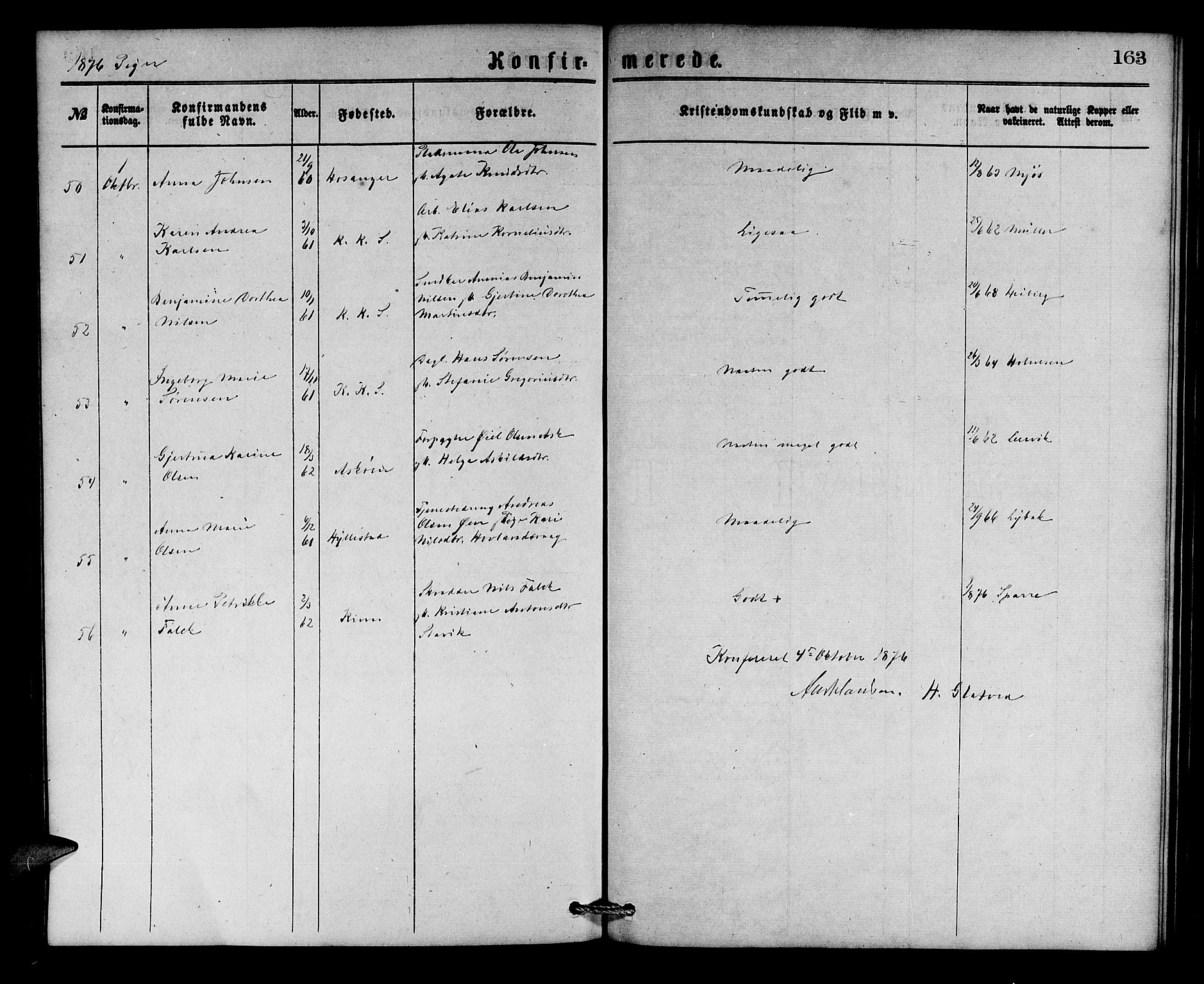 Korskirken sokneprestembete, SAB/A-76101/H/Hab: Parish register (copy) no. C 2, 1869-1879, p. 163