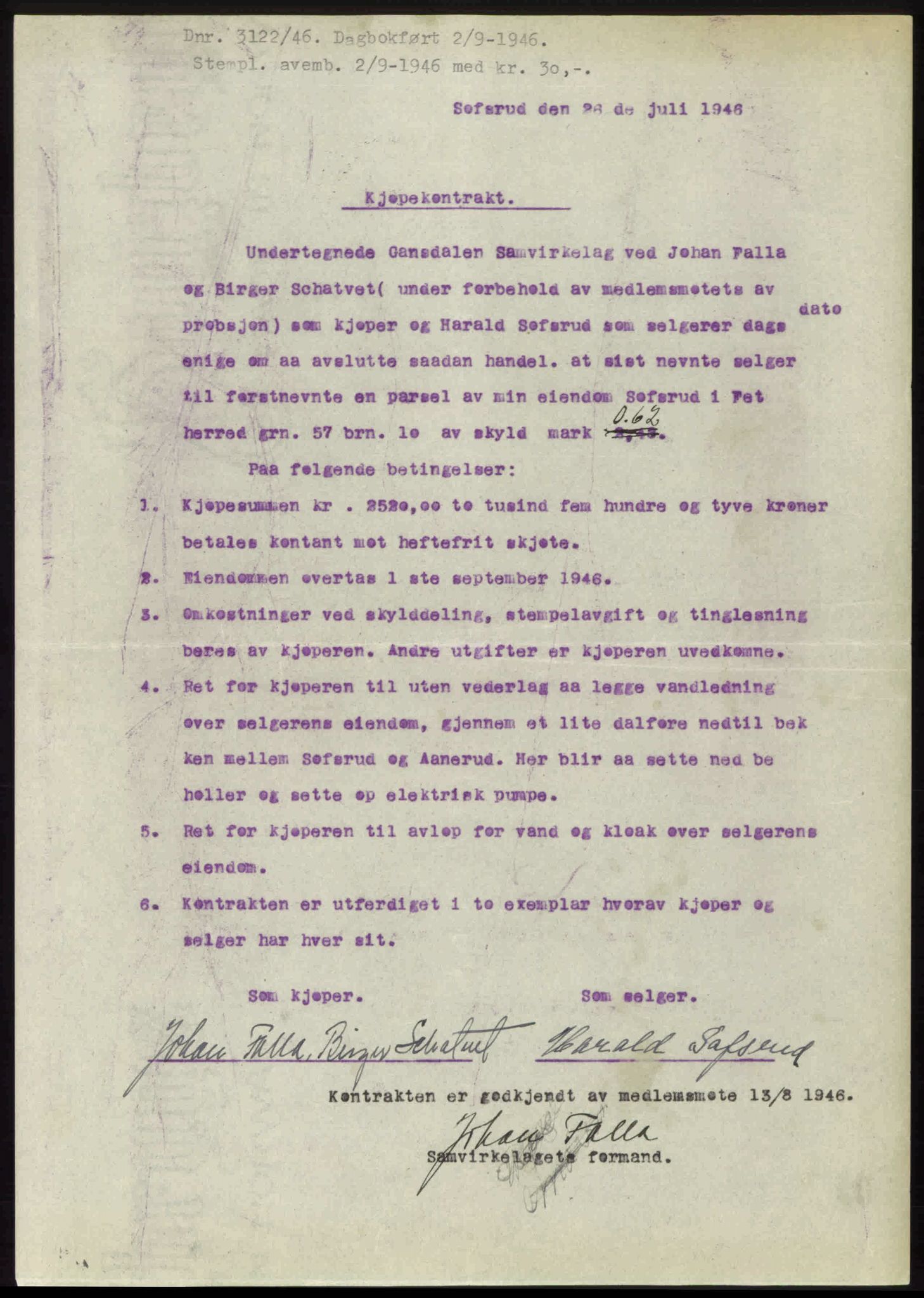 Nedre Romerike sorenskriveri, AV/SAO-A-10469/G/Gb/Gbd/L0017: Mortgage book no. 17, 1946-1946, Diary no: : 3122/1946
