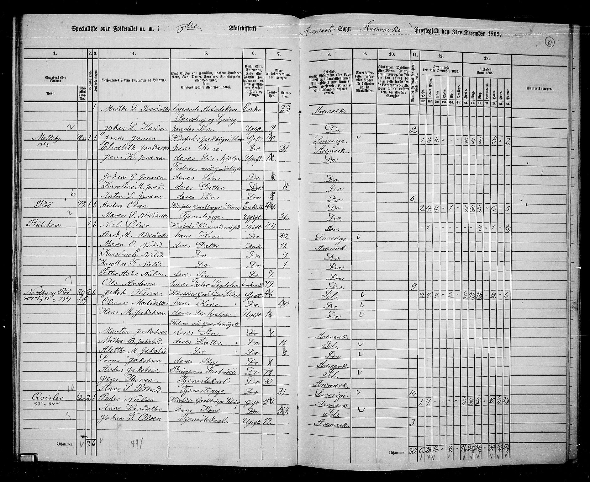 RA, 1865 census for Aremark, 1865, p. 76