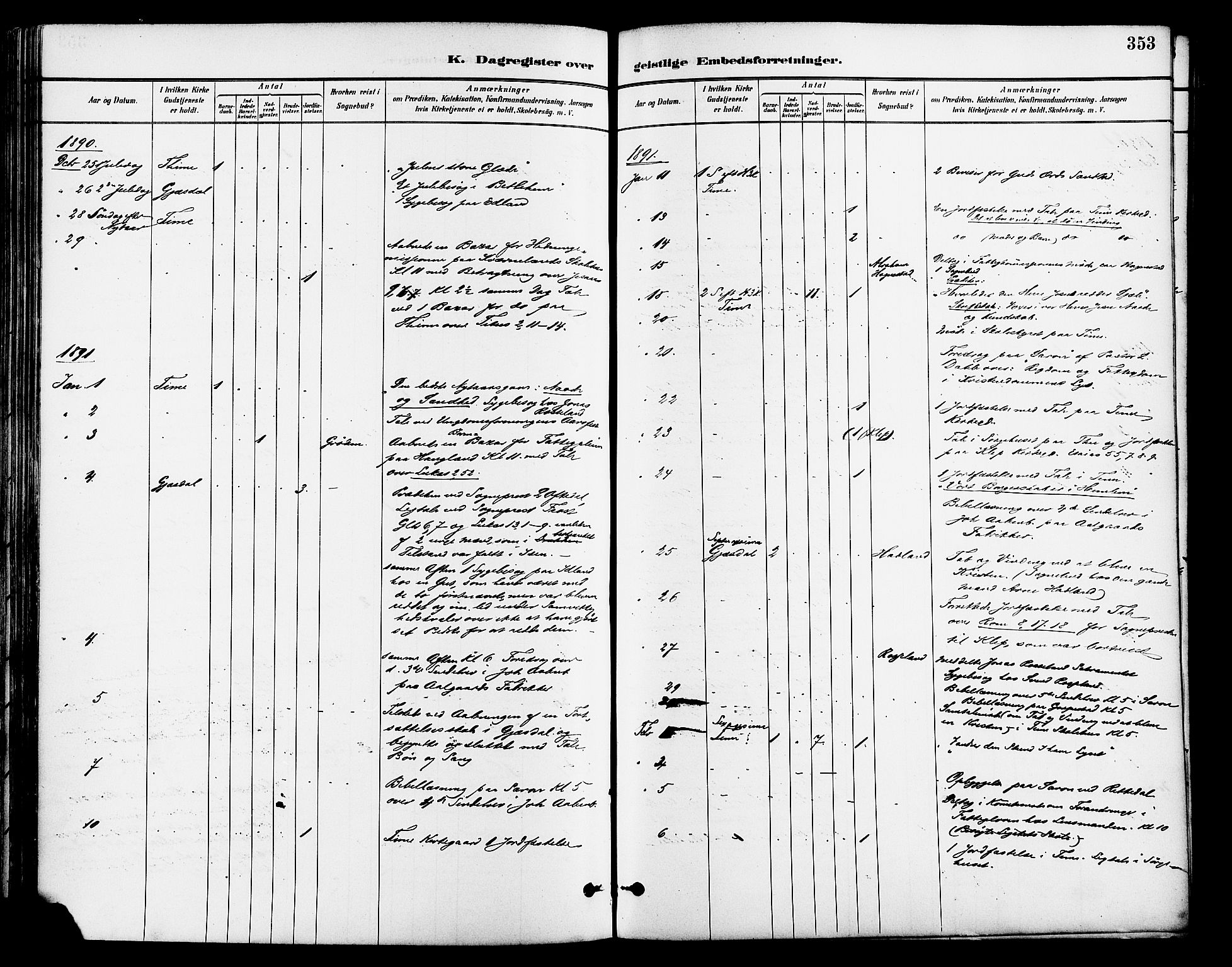 Lye sokneprestkontor, SAST/A-101794/001/30BA/L0009: Parish register (official) no. A 8, 1881-1892, p. 353