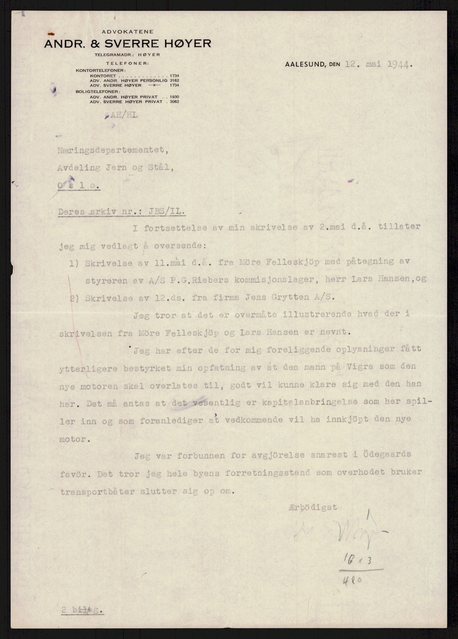 Direktoratet for industriforsyning, Sekretariatet, AV/RA-S-4153/D/Df/L0055: 9. Metallkontoret, 1940-1945, p. 239