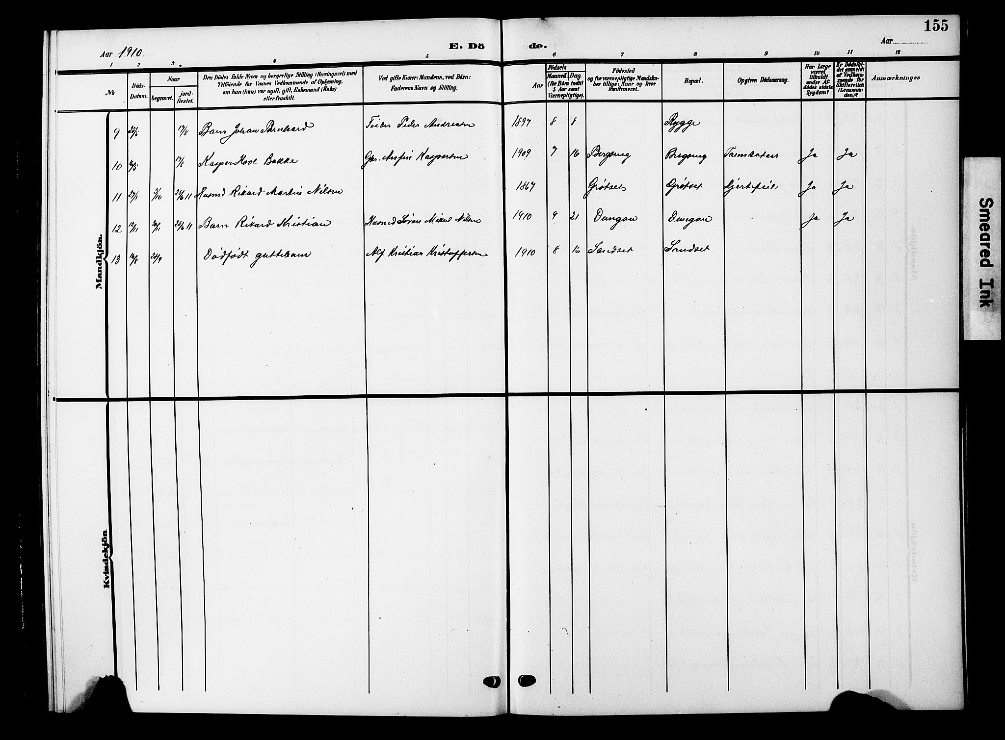 Ministerialprotokoller, klokkerbøker og fødselsregistre - Nordland, AV/SAT-A-1459/893/L1350: Parish register (copy) no. 893C05, 1906-1927, p. 155