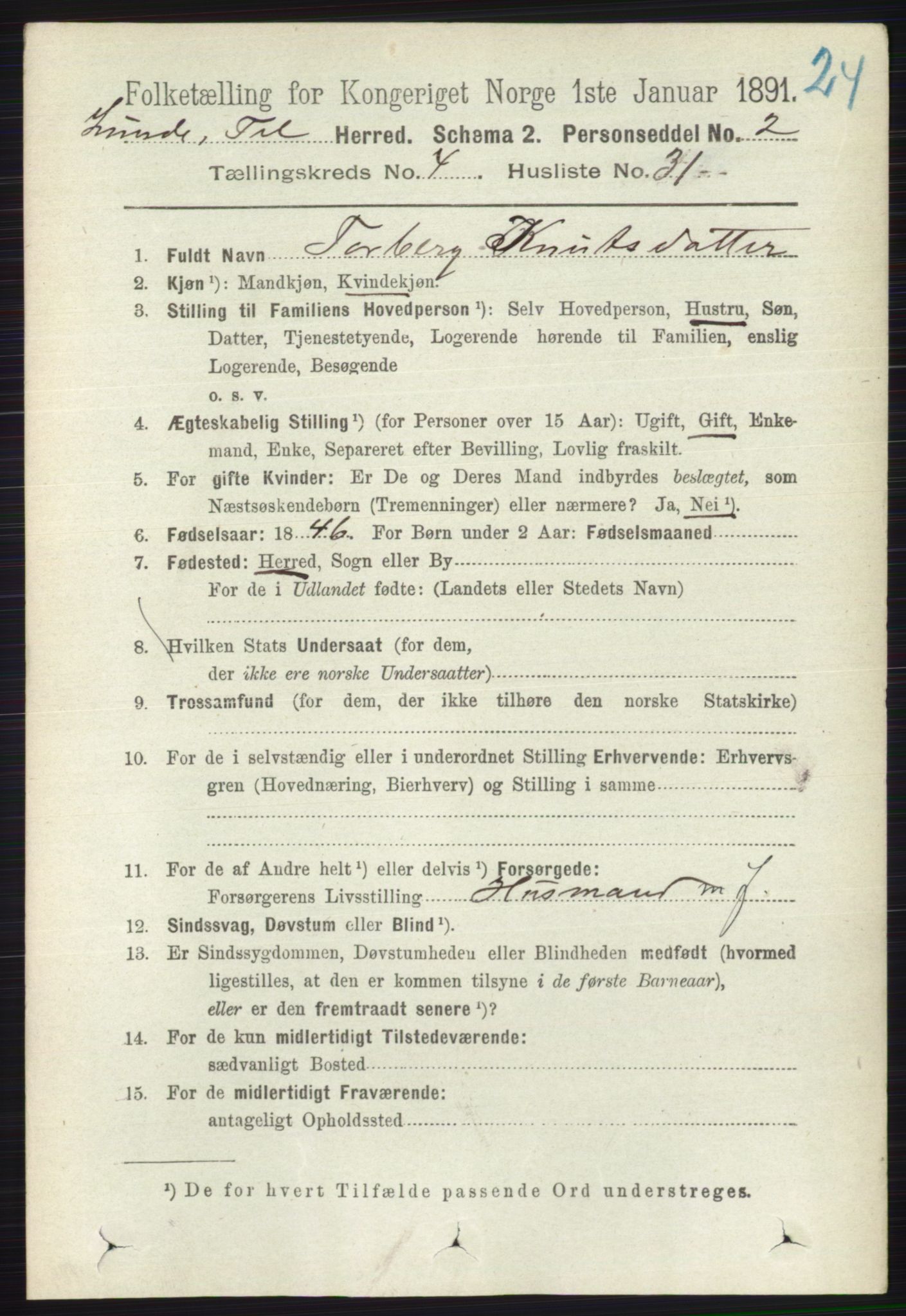 RA, 1891 census for 0820 Lunde, 1891, p. 1356