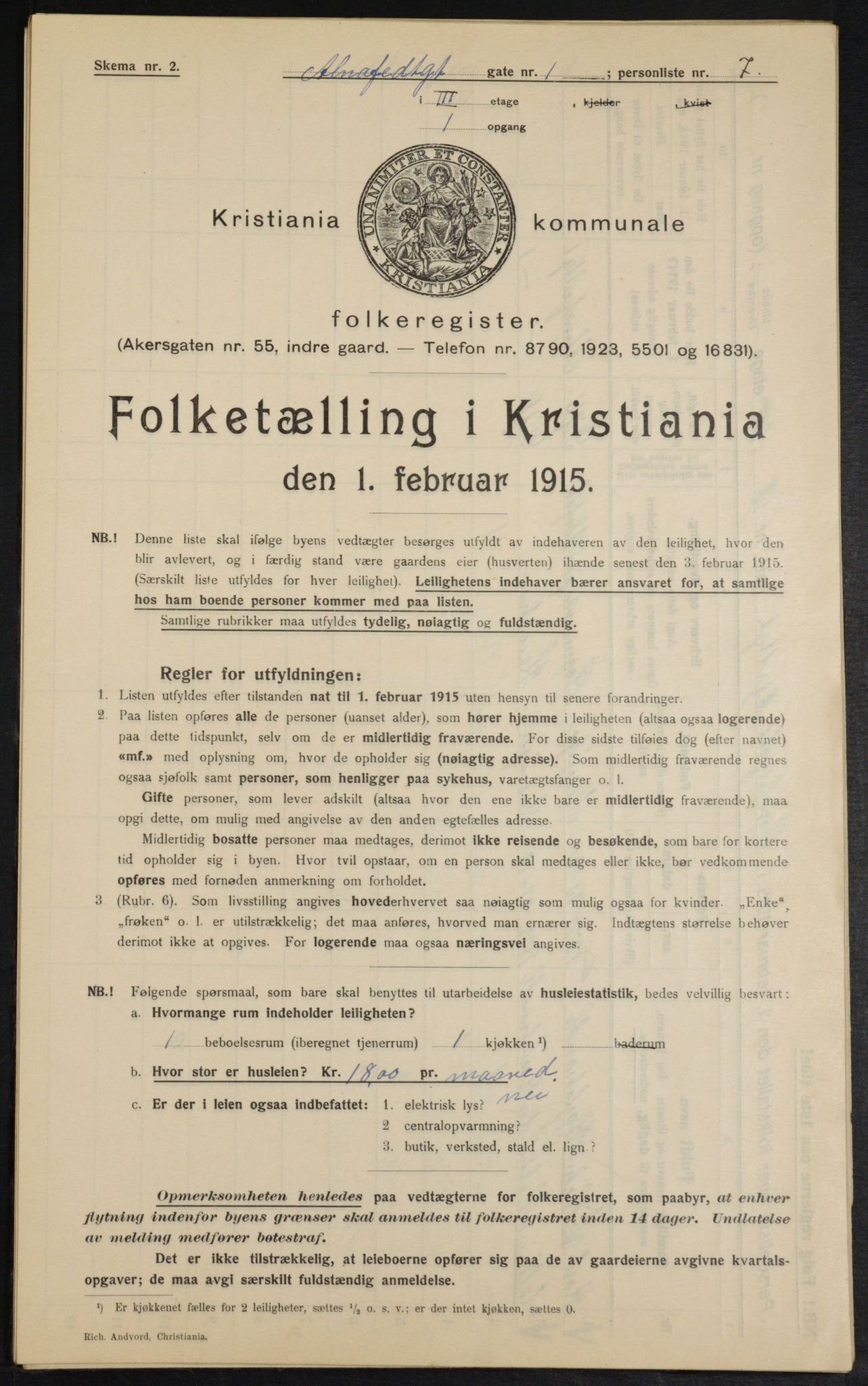 OBA, Municipal Census 1915 for Kristiania, 1915, p. 978