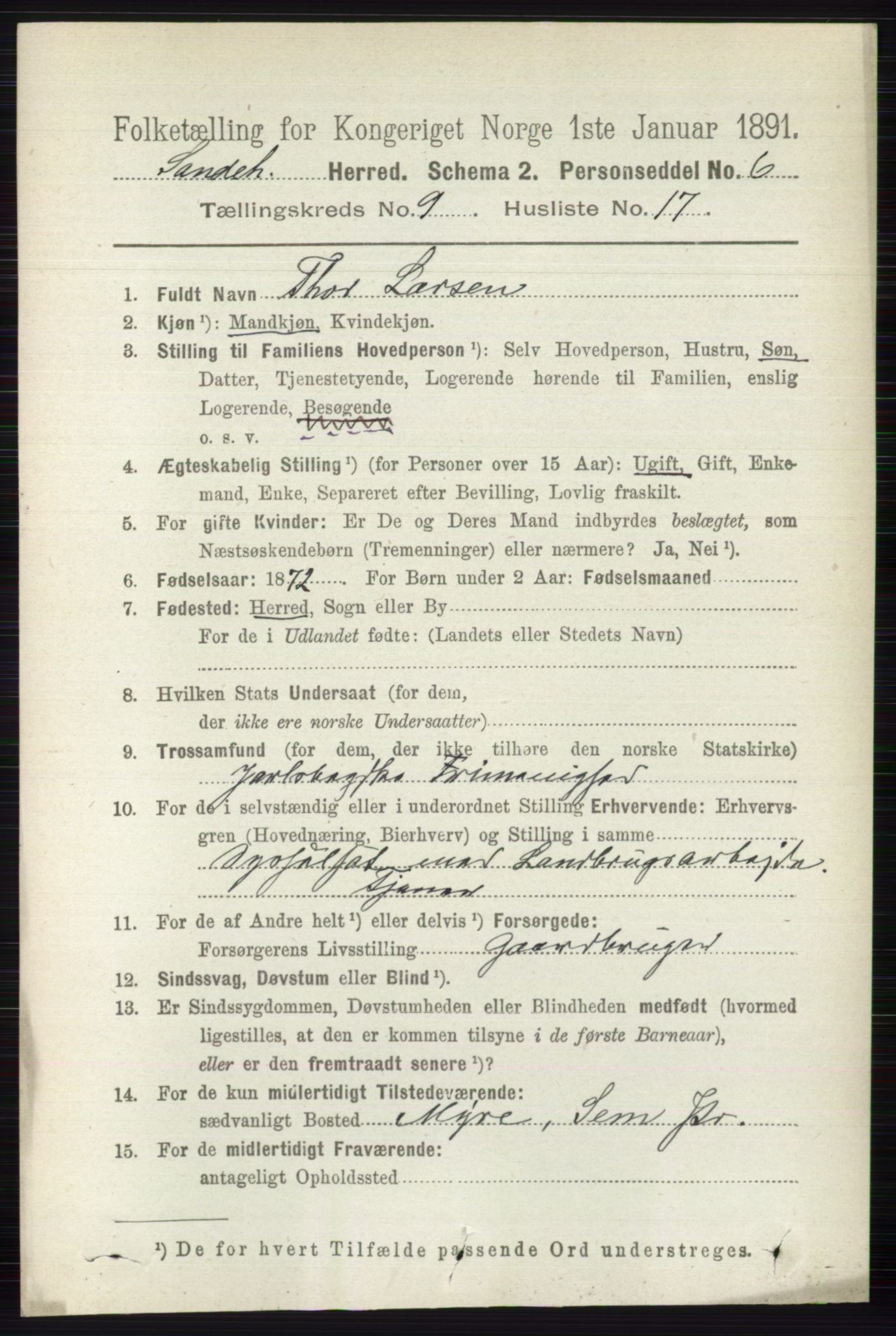 RA, 1891 census for 0724 Sandeherred, 1891, p. 5647