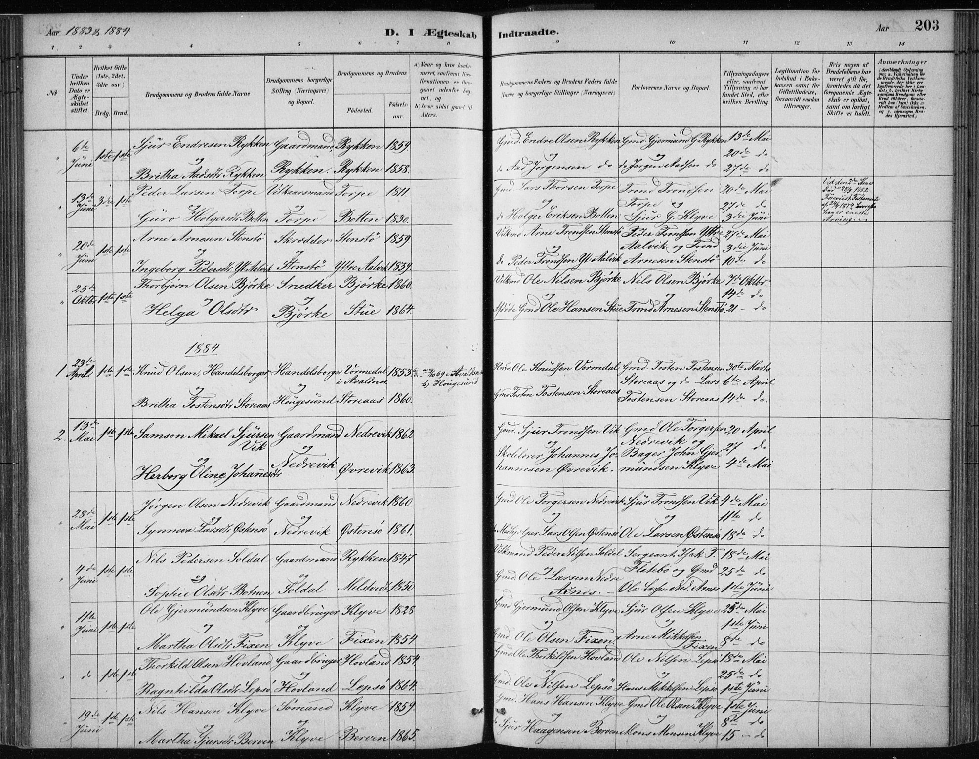 Kvam sokneprestembete, SAB/A-76201/H/Haa: Parish register (official) no. C  1, 1880-1906, p. 203