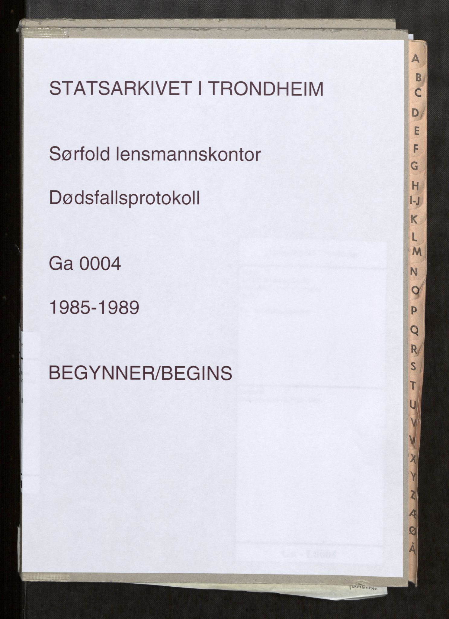 Sørfold lensmannskontor, SAT/A-5711/2/Ga/L0004: Dødsfallsprotokoll, 1985-1989