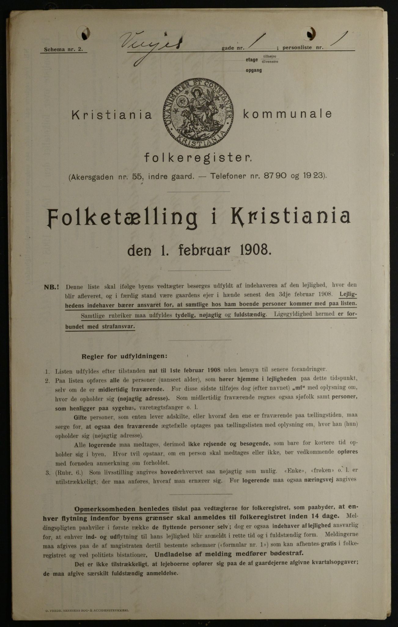 OBA, Municipal Census 1908 for Kristiania, 1908, p. 111055