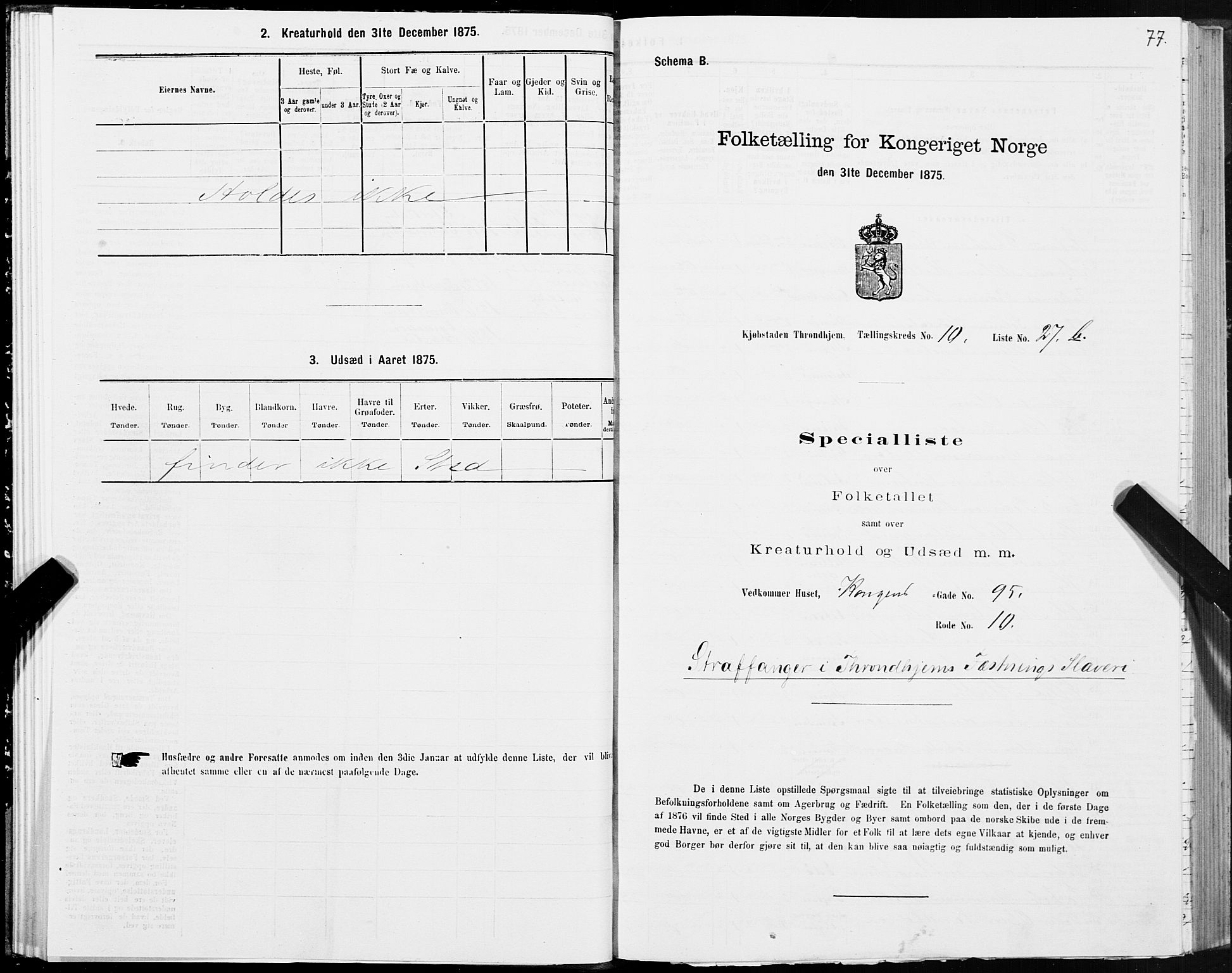 SAT, 1875 census for 1601 Trondheim, 1875, p. 6077