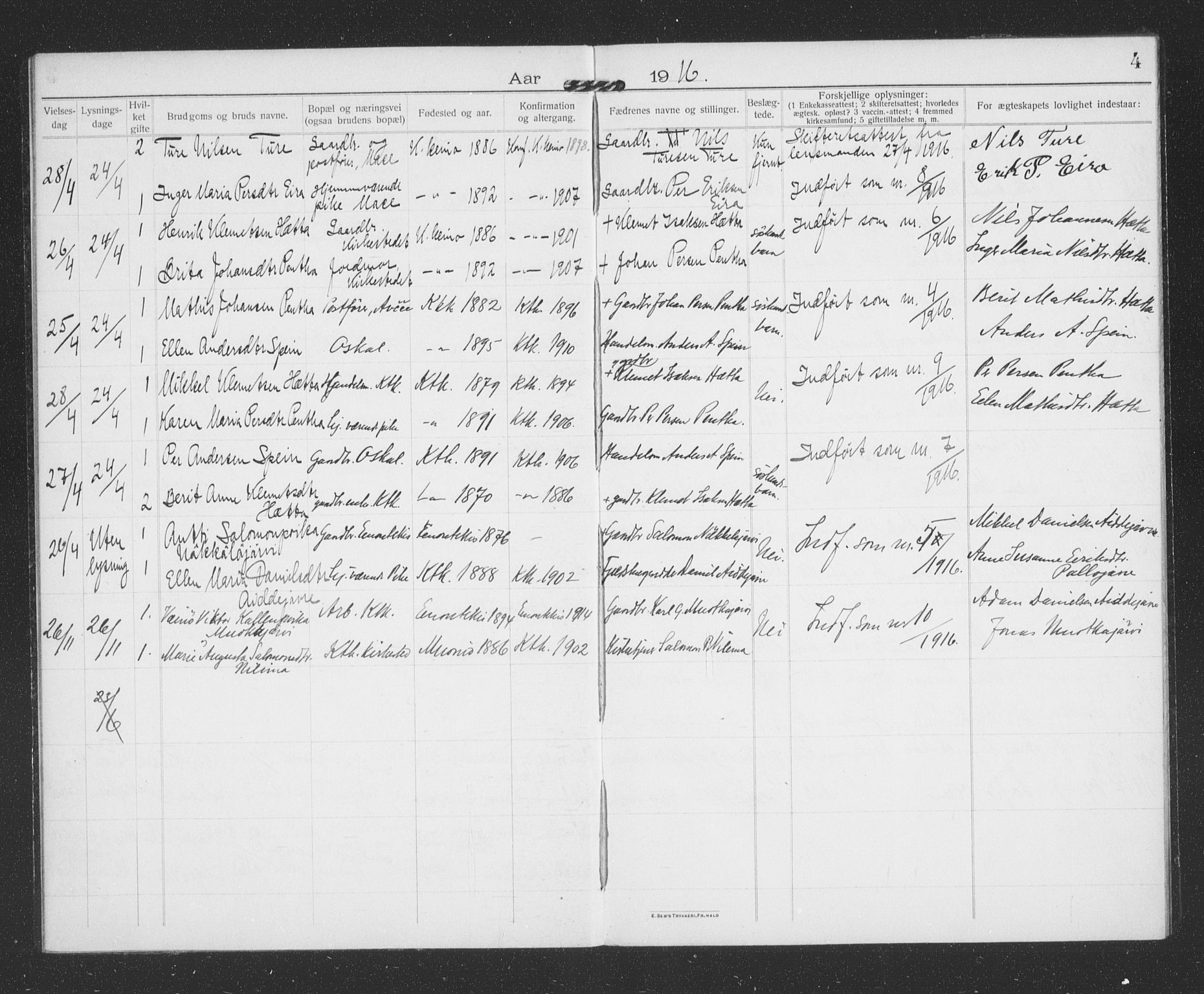 Kautokeino sokneprestembete, SATØ/S-1340/I/Ib/L0021: Banns register no. 21, 1913-1924, p. 4