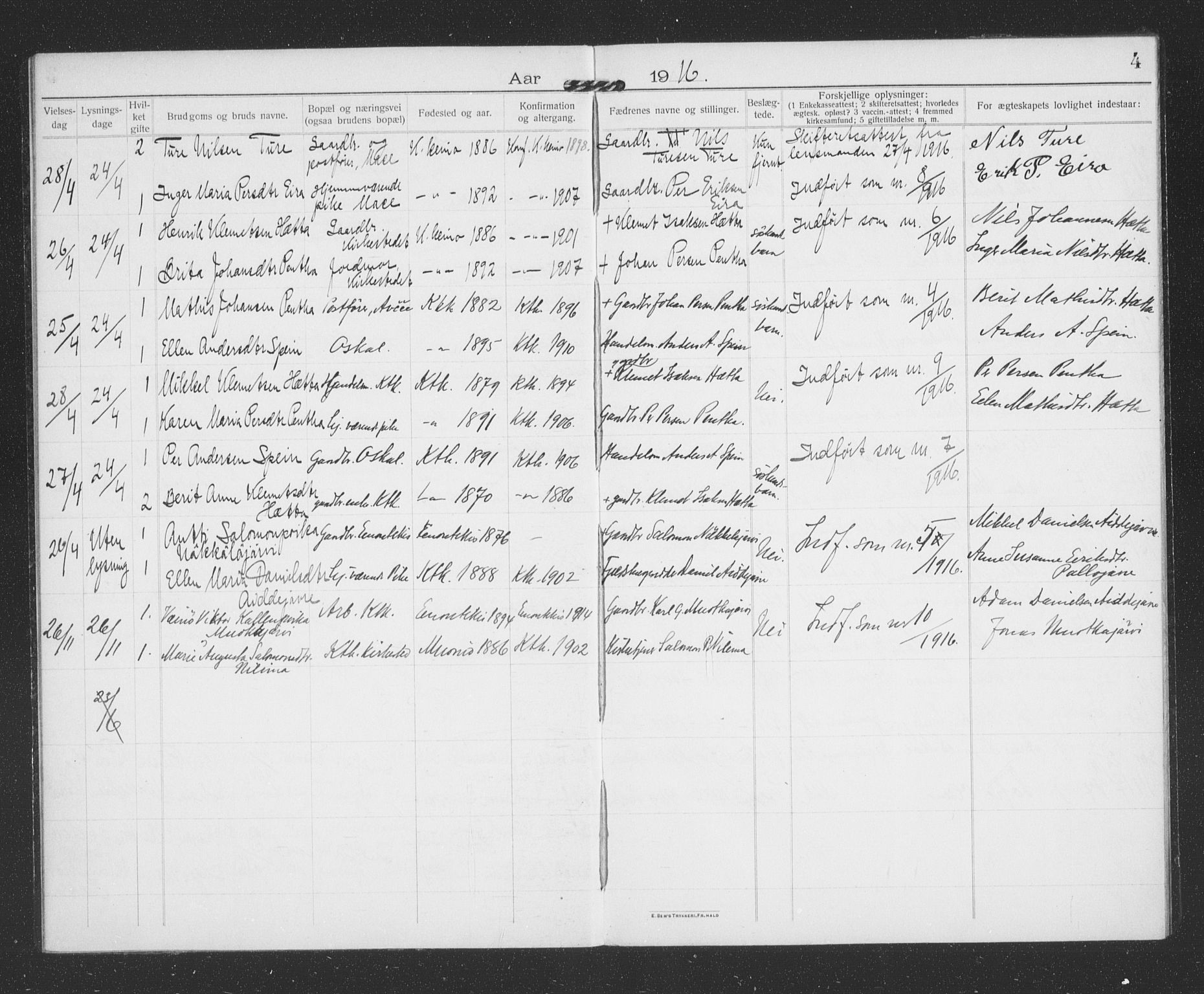 Kautokeino sokneprestembete, AV/SATØ-S-1340/I/Ib/L0021: Banns register no. 21, 1913-1924, p. 4