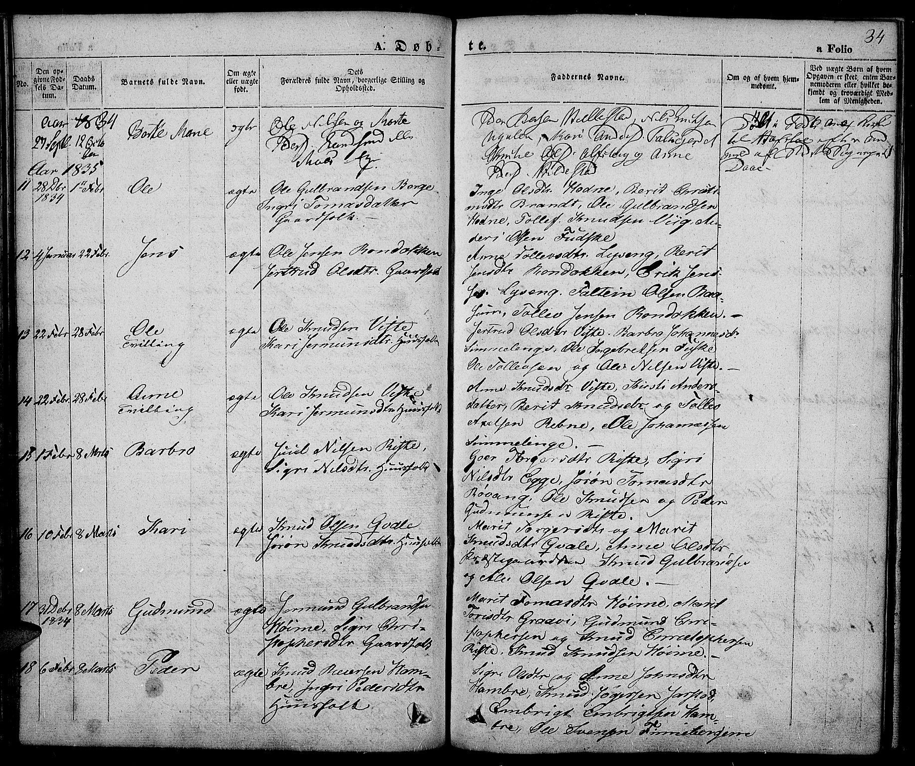 Slidre prestekontor, SAH/PREST-134/H/Ha/Haa/L0003: Parish register (official) no. 3, 1831-1843, p. 34
