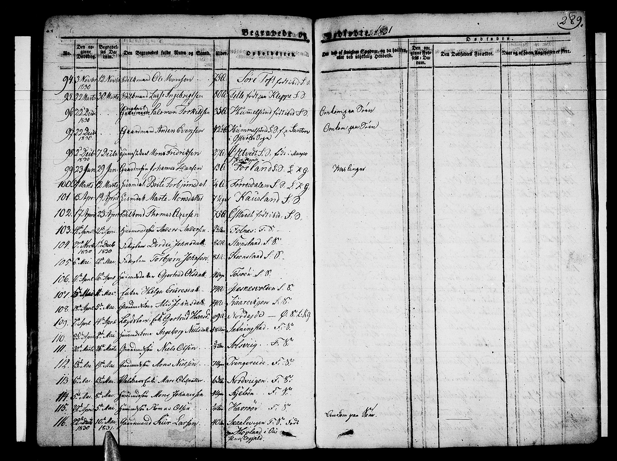 Sund sokneprestembete, AV/SAB-A-99930: Parish register (official) no. A 12, 1825-1835, p. 289