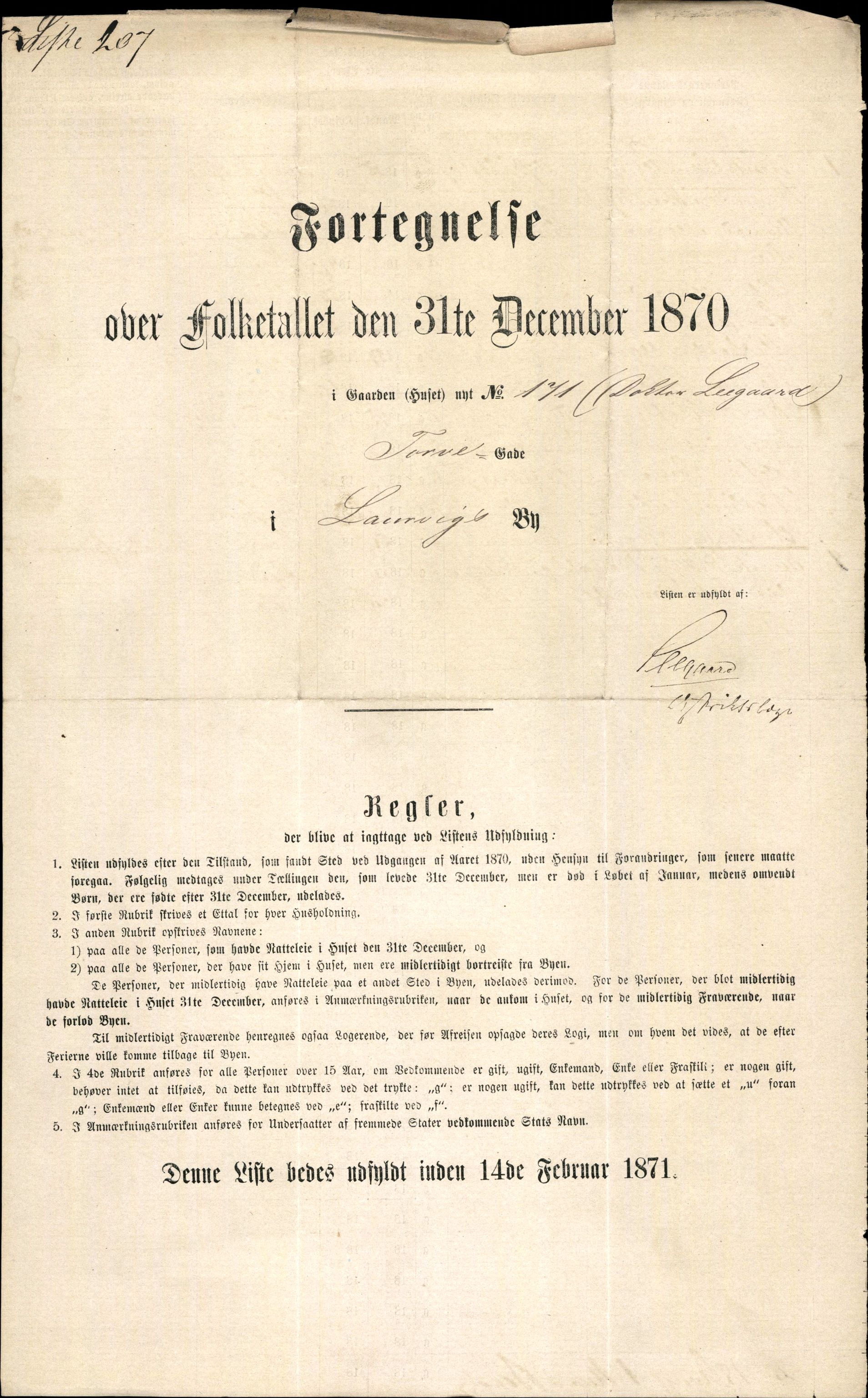 RA, 1870 census for 0707 Larvik, 1870, p. 431