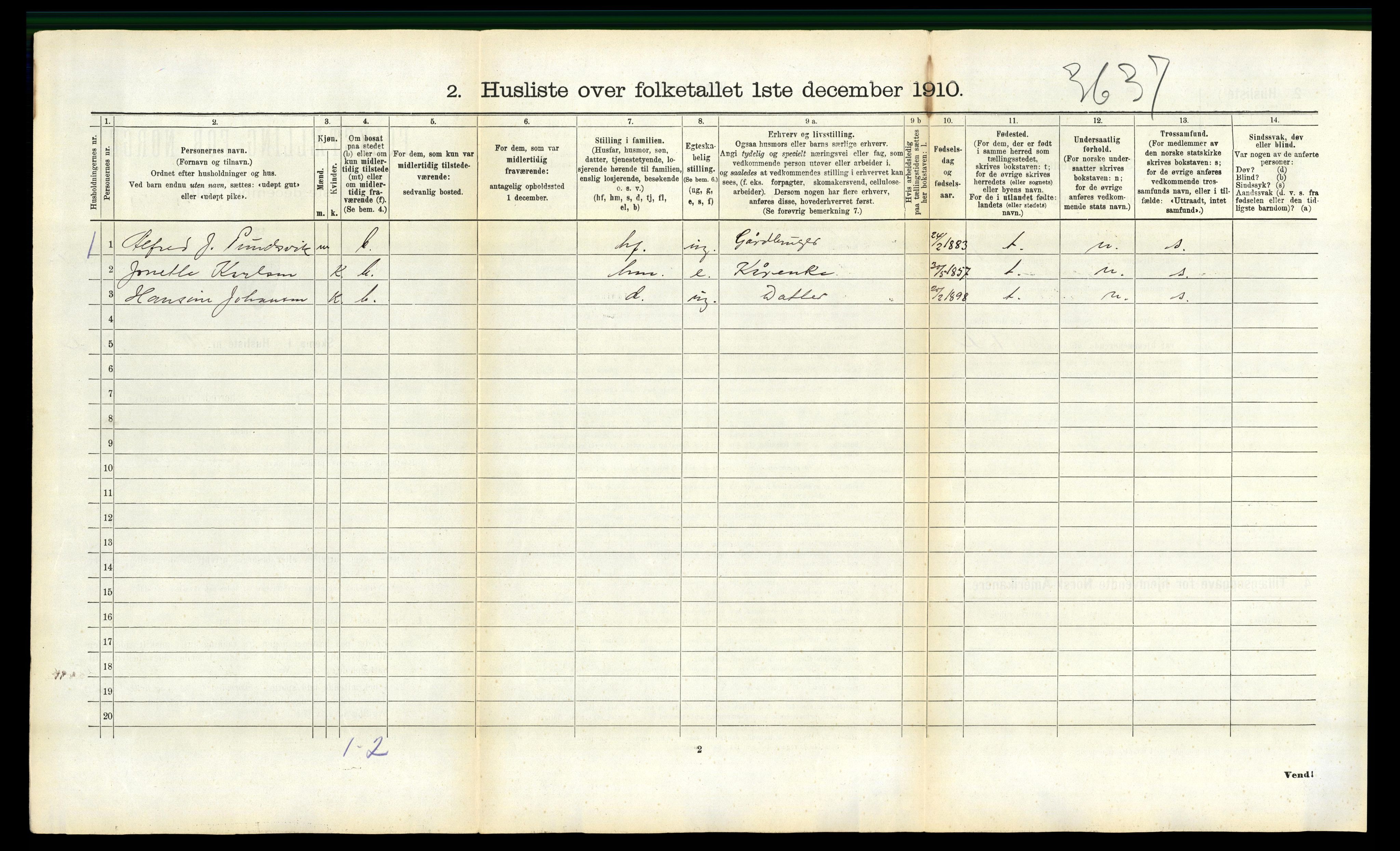 RA, 1910 census for Evenes, 1910, p. 1082